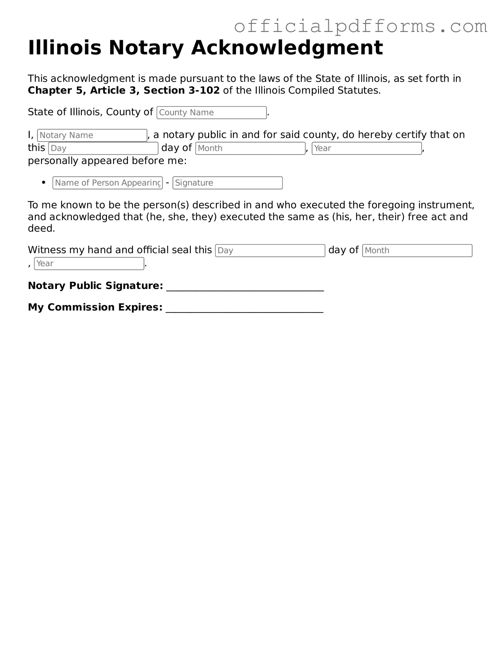 Printable Illinois Notary Acknowledgement Template