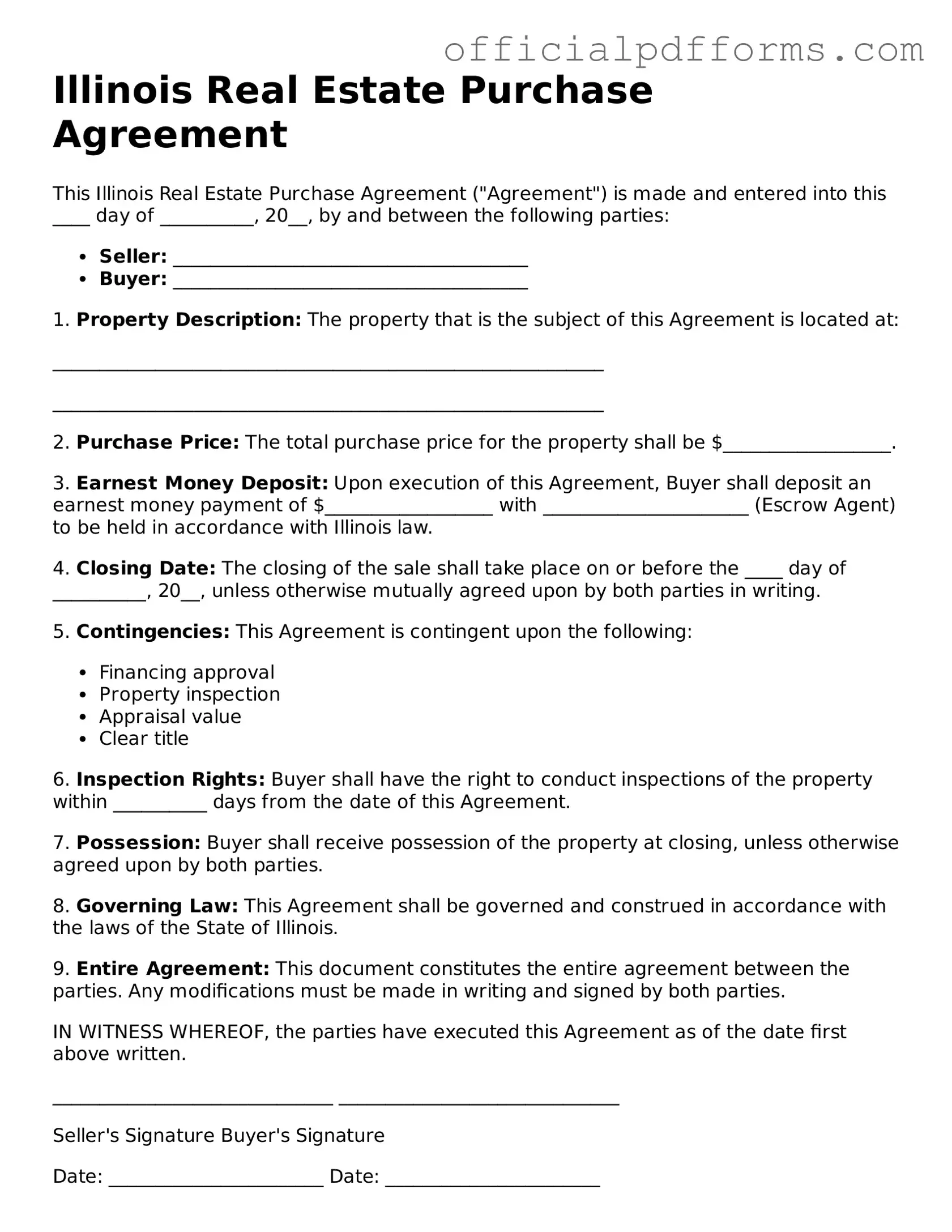 Printable Illinois Real Estate Purchase Agreement Template