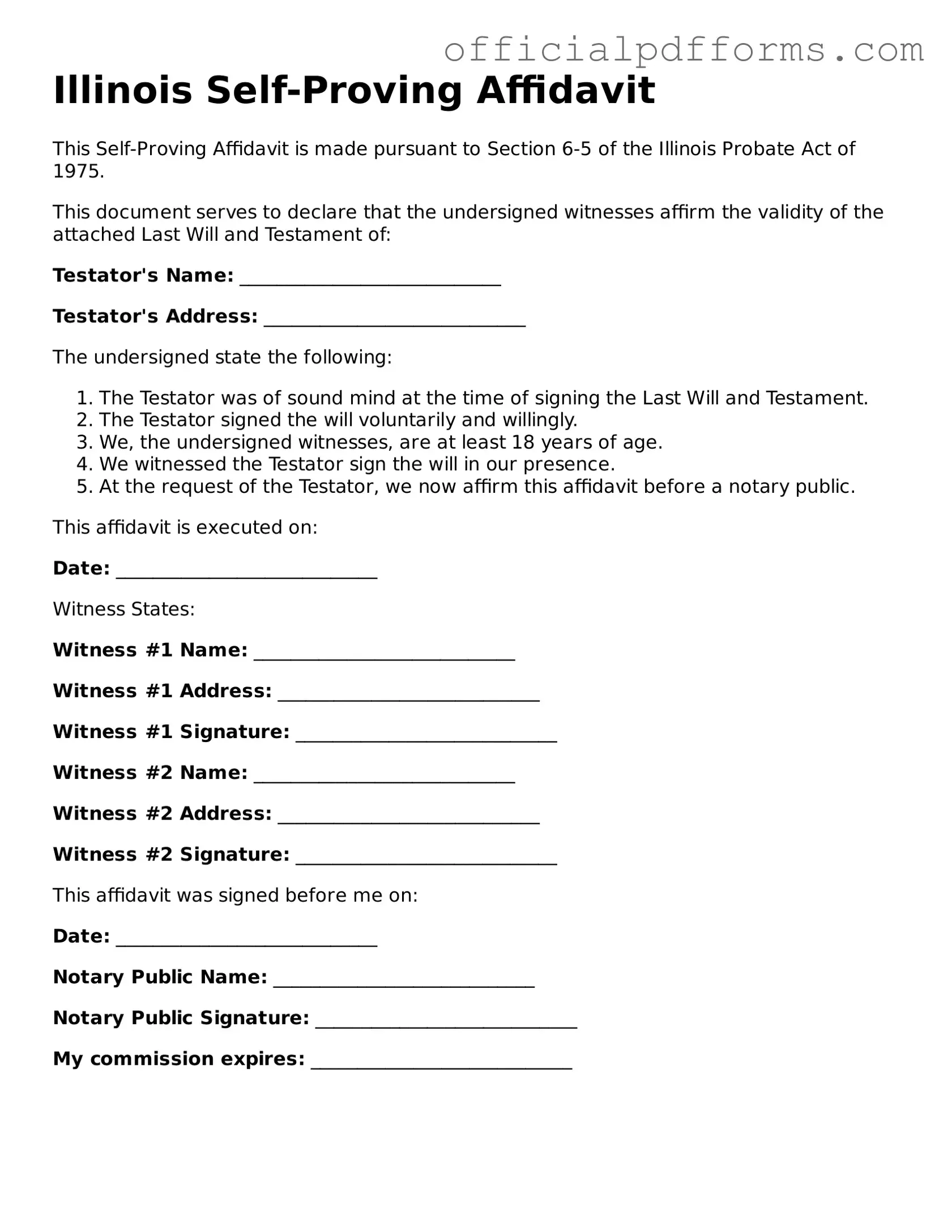 Printable Illinois Self-Proving Affidavit Template