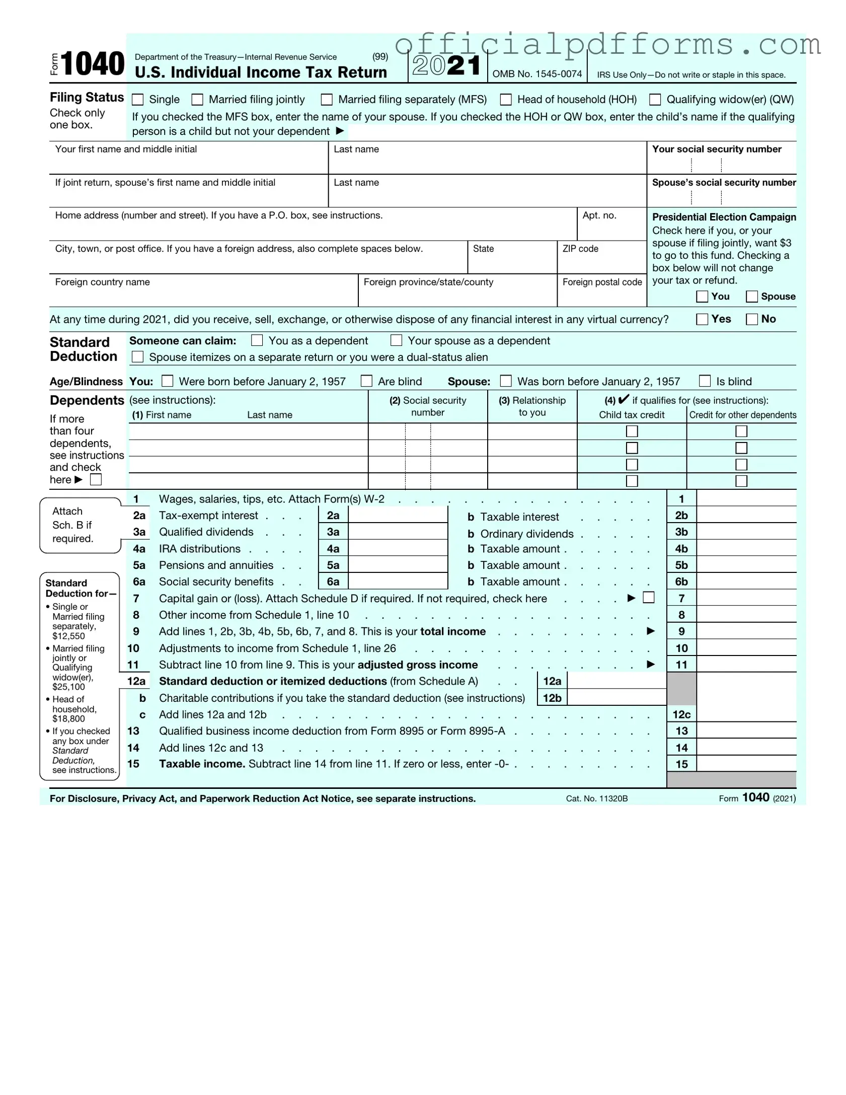 Fill in a Valid IRS 1040 Form