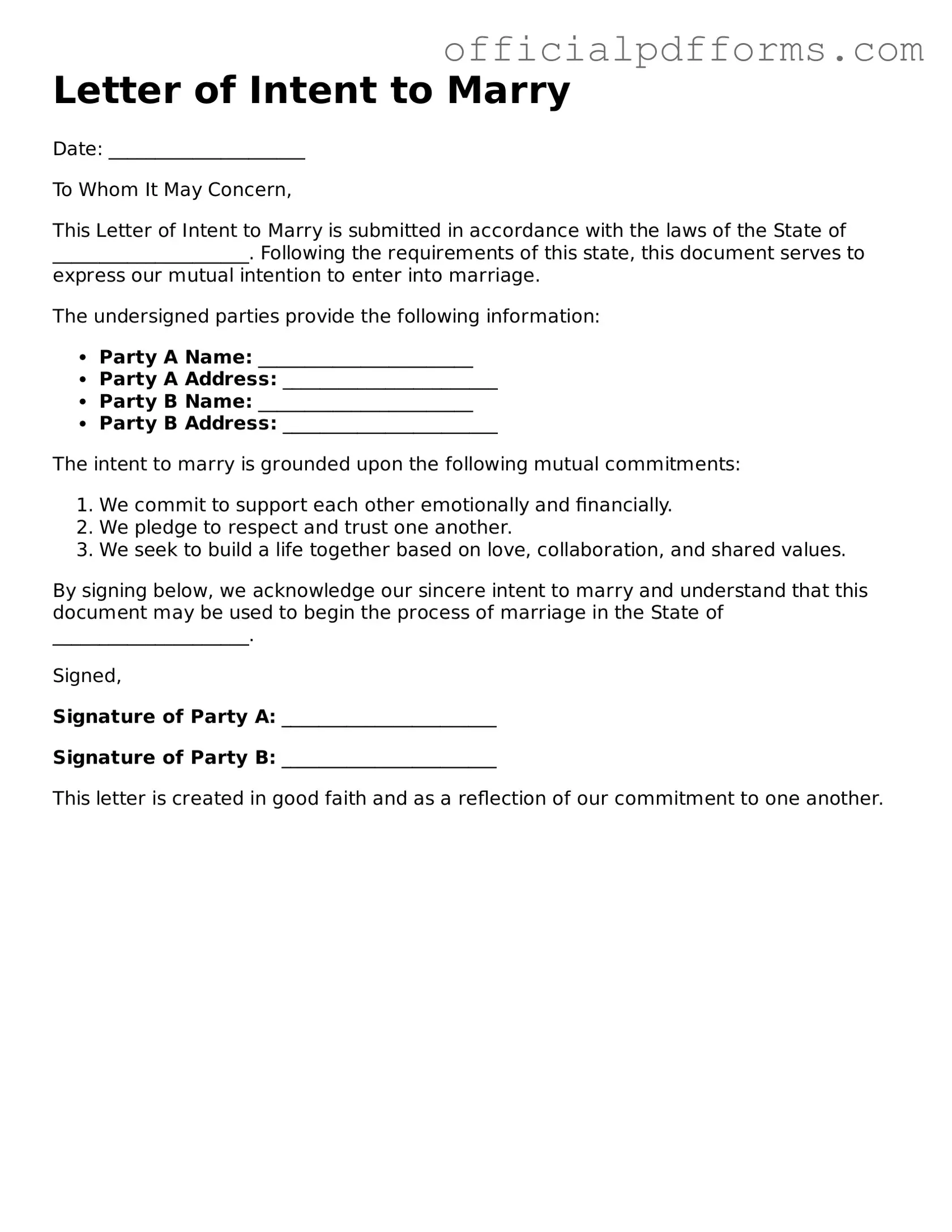 Valid Letter of Intent to Marry Document