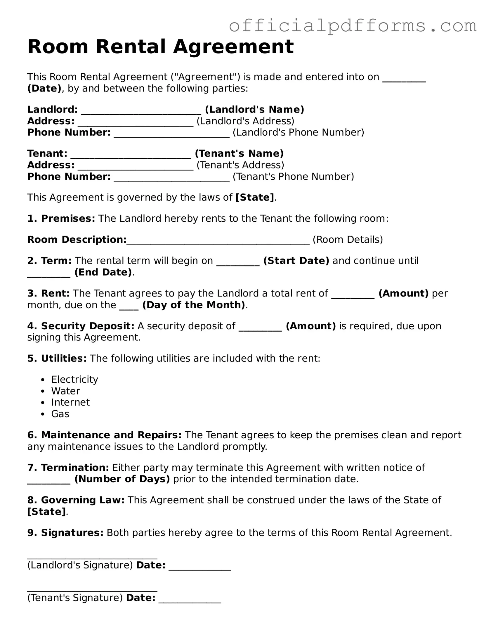 Valid Room Rental Agreement Document