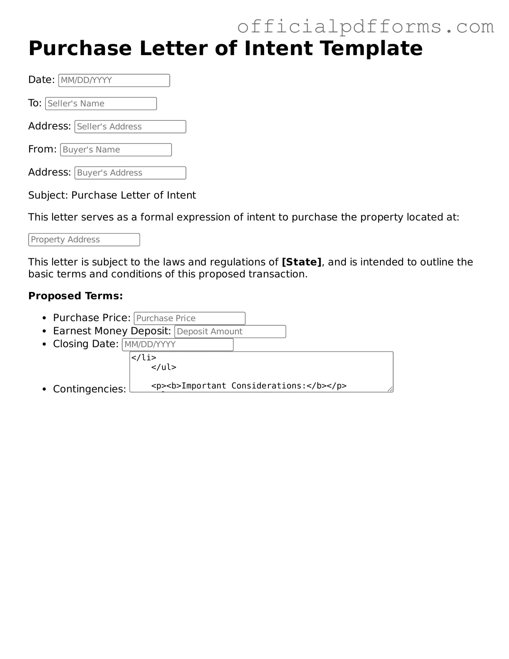 Valid Purchase Letter of Intent Document