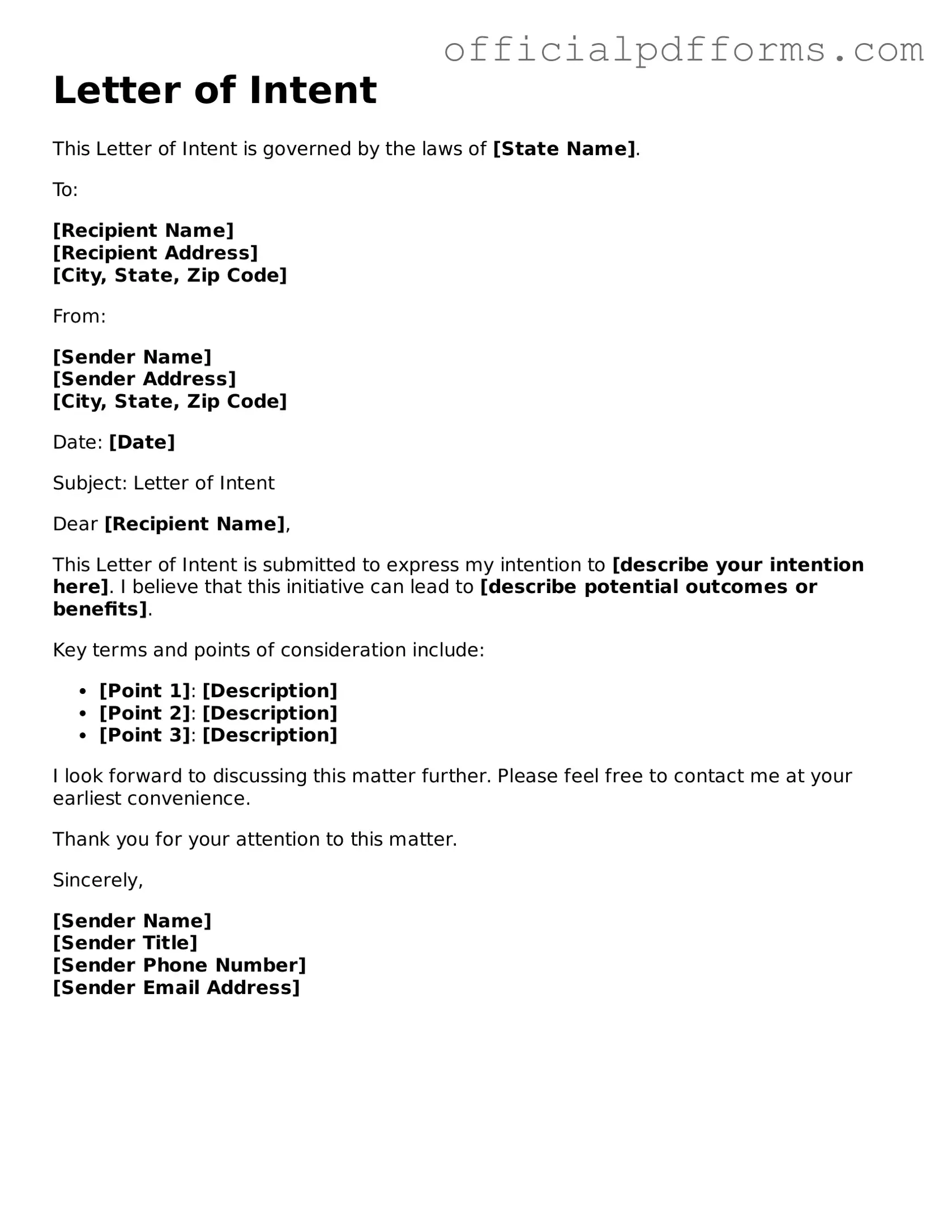 Valid Letter of Intent Document