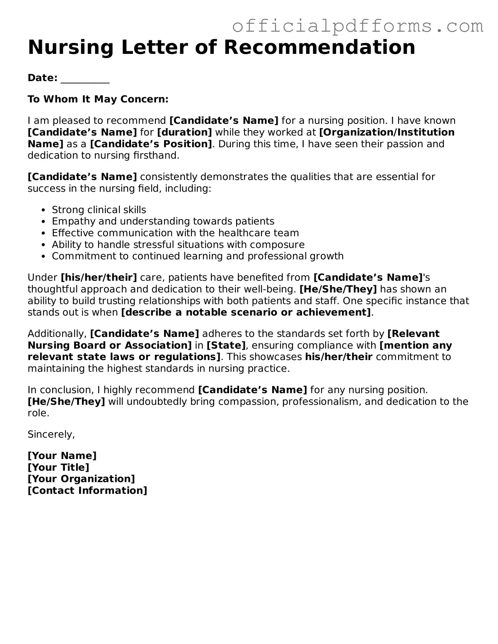 Valid Nursing Letter of Recommendation Document