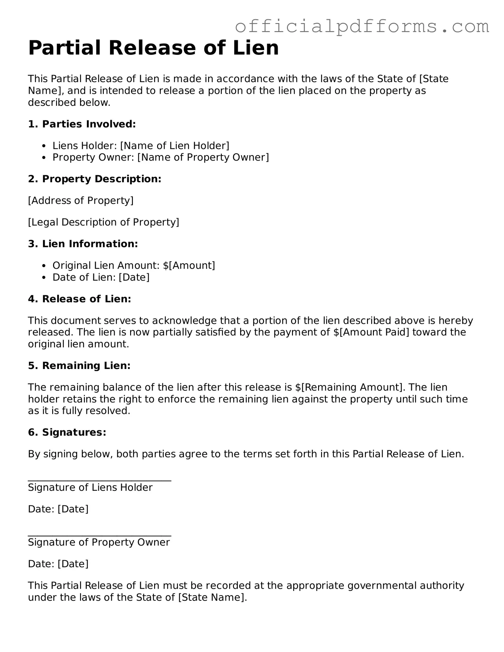 Valid Partial Release of Lien Document