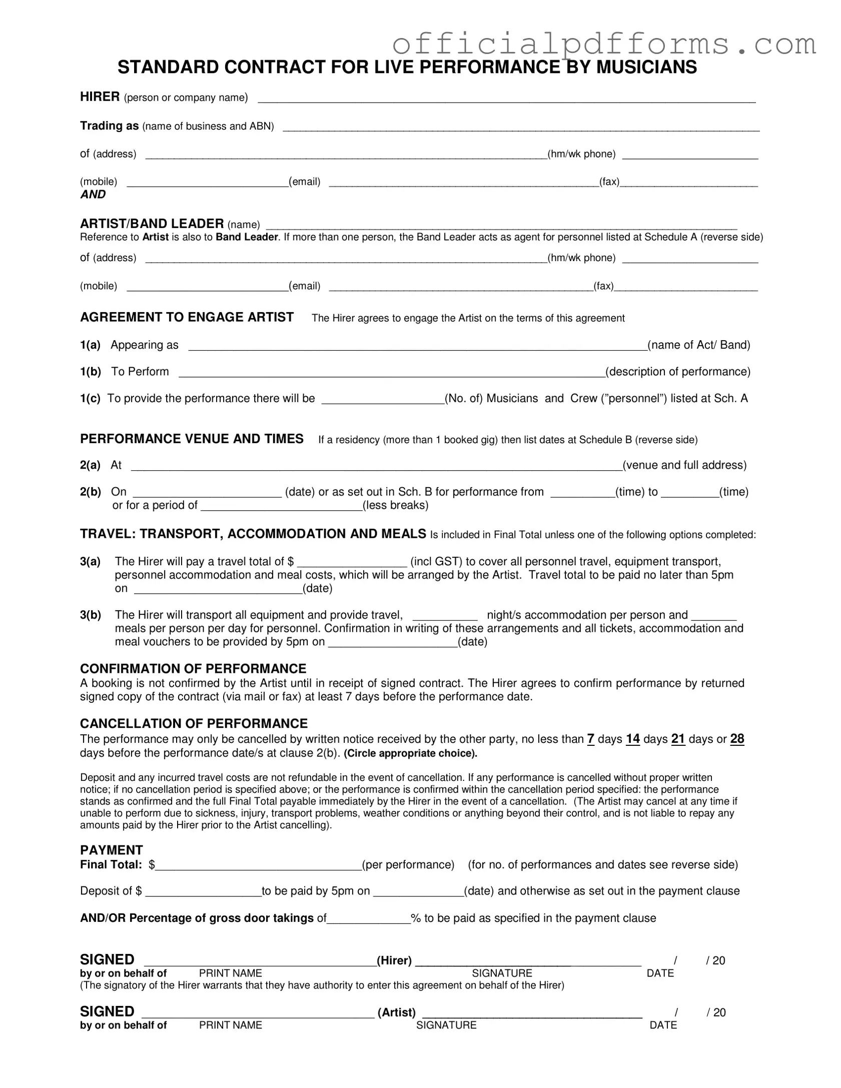 Fill in a Valid Live Performance Contract Form