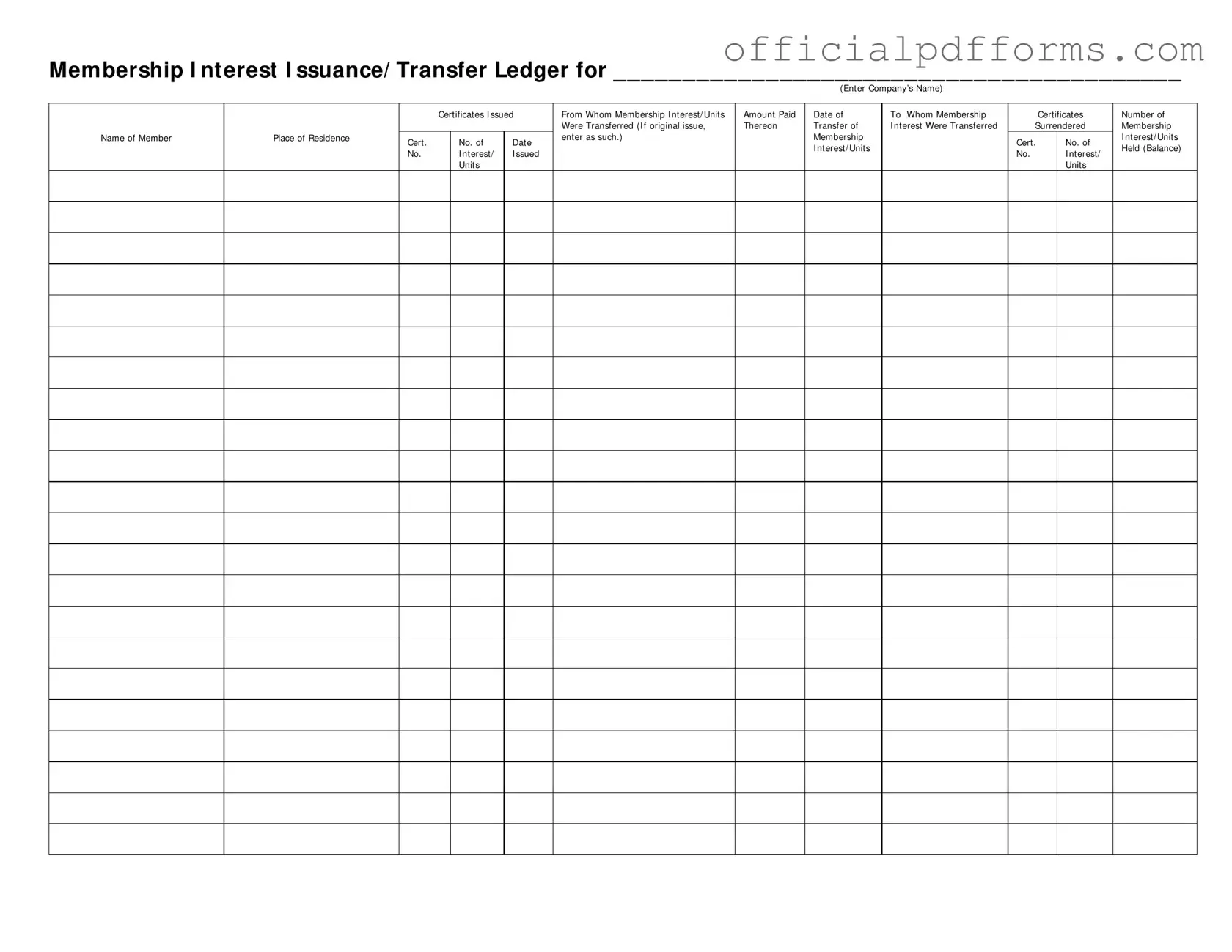 Fill in a Valid Membership Ledger Form