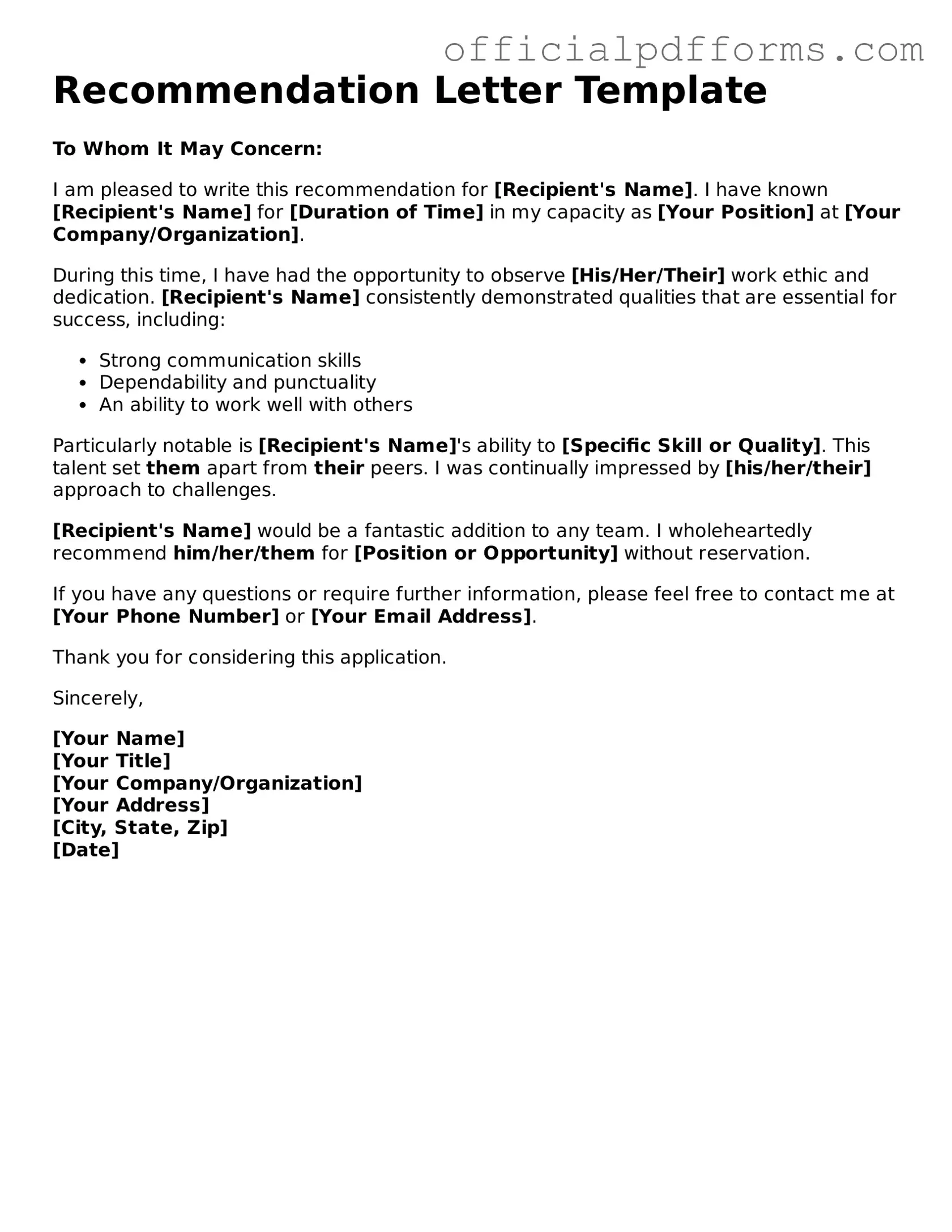 Valid Recommendation Letter Document