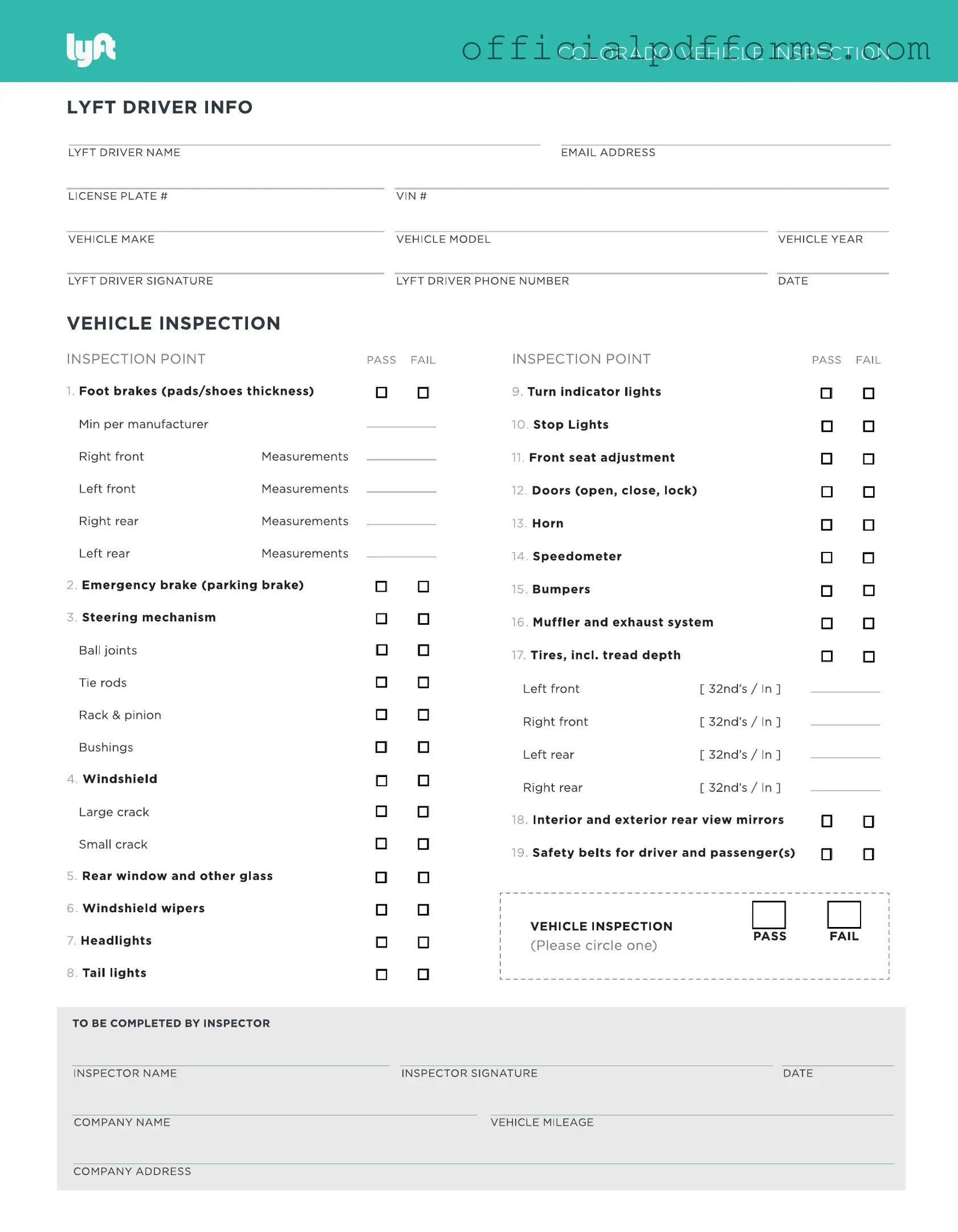 Fill in a Valid Lyft Inspection Form
