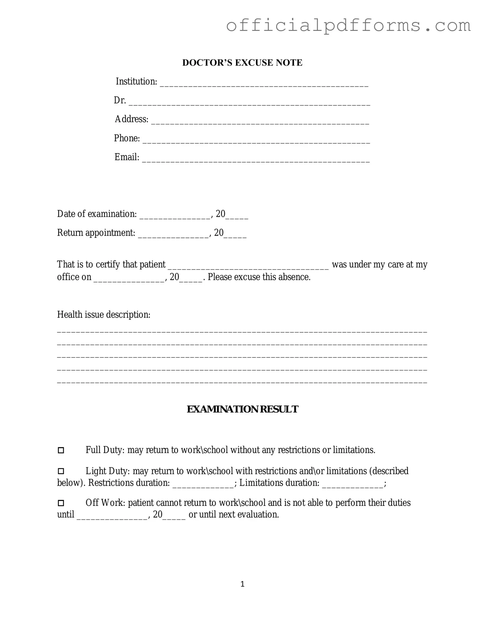 Fill in a Valid Doctors Excuse Note Form
