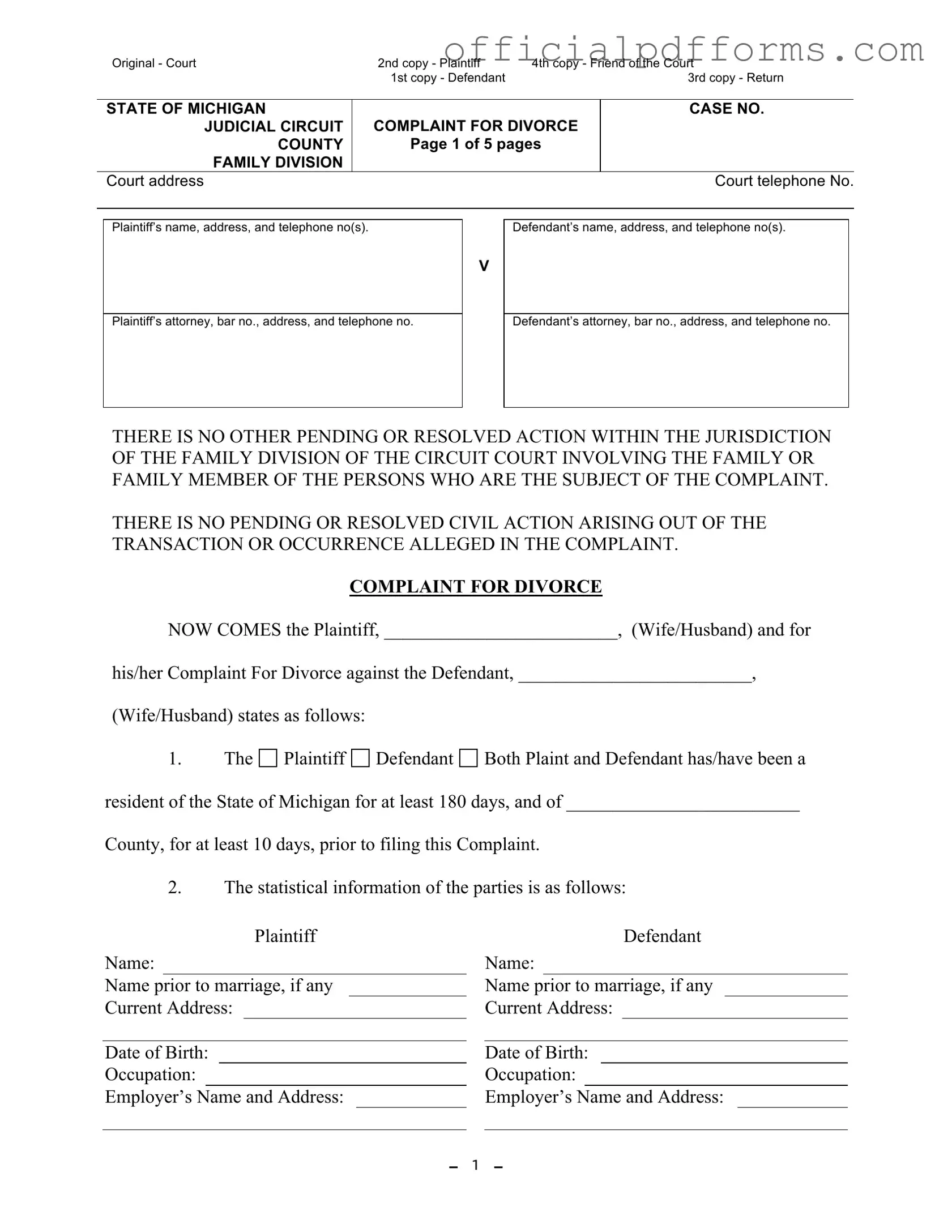 Fill in a Valid Michigan Complaint Divorce Form