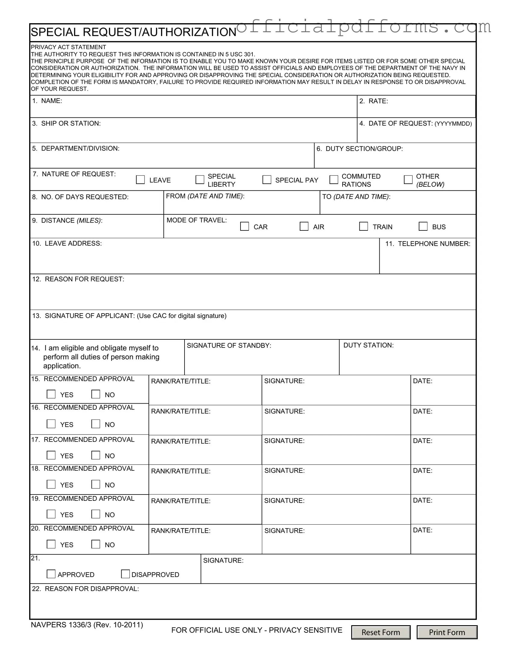 Fill in a Valid Navpers 1336 3 Form
