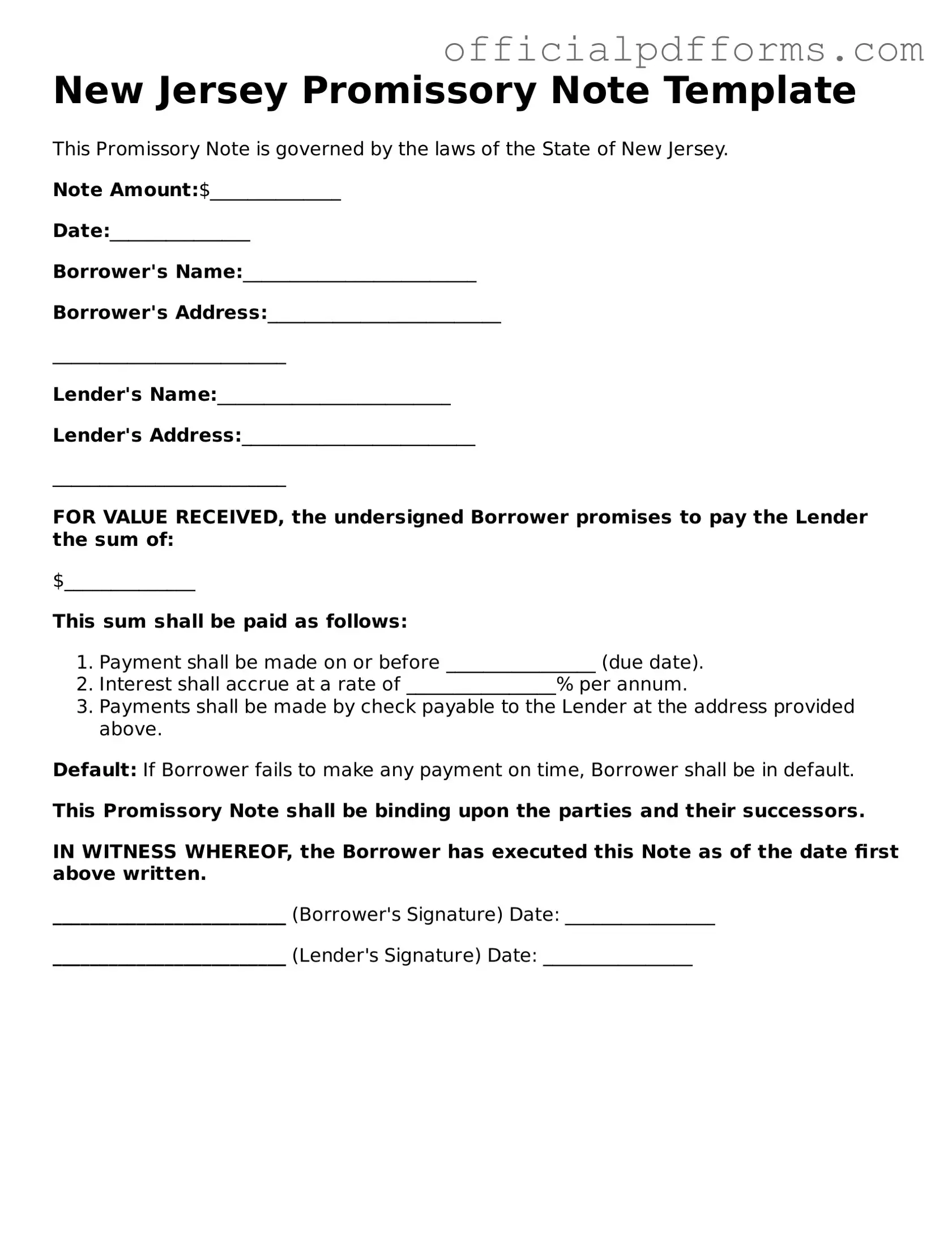 Printable New Jersey Promissory Note Template