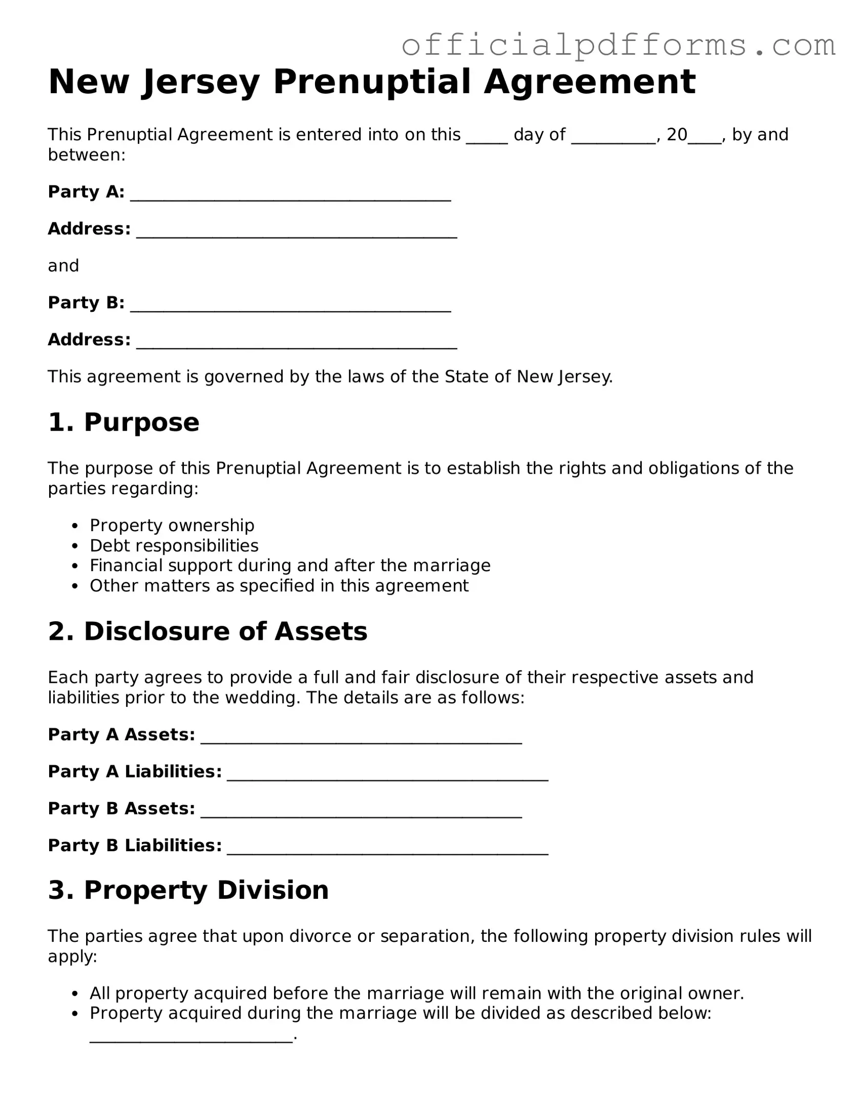 Printable New Jersey Prenuptial Agreement Template
