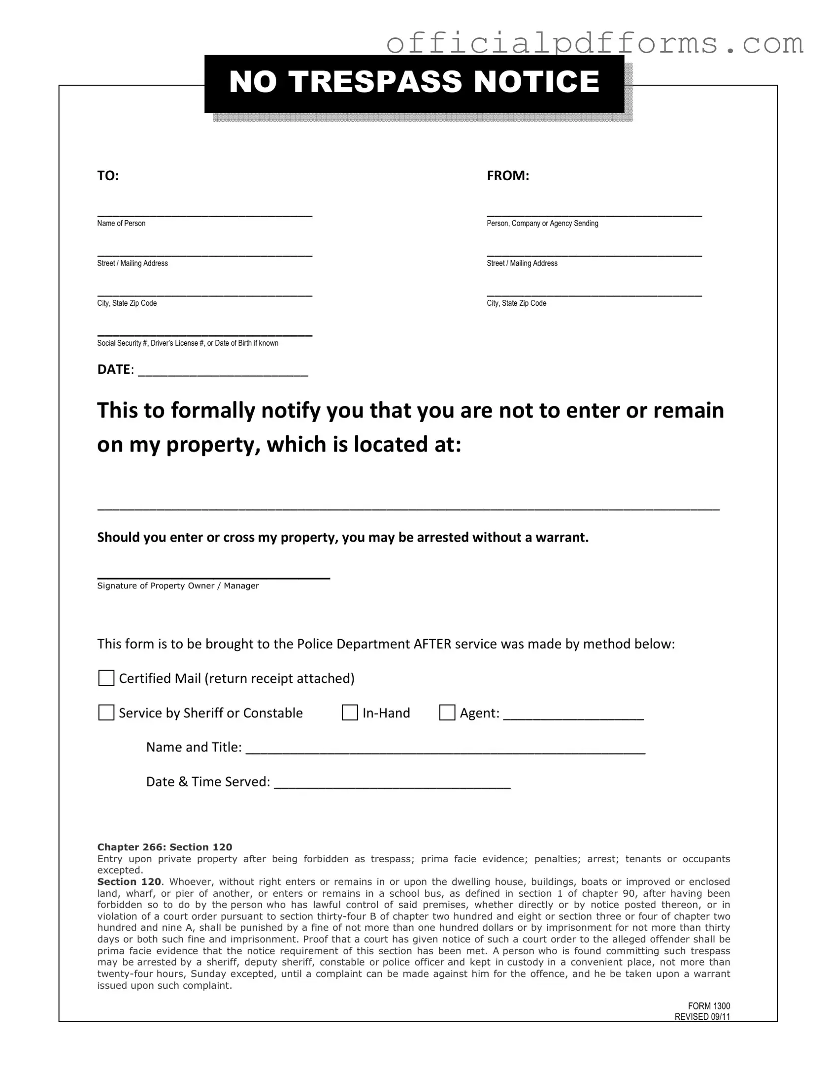 Fill in a Valid No Trespassing Letter Form