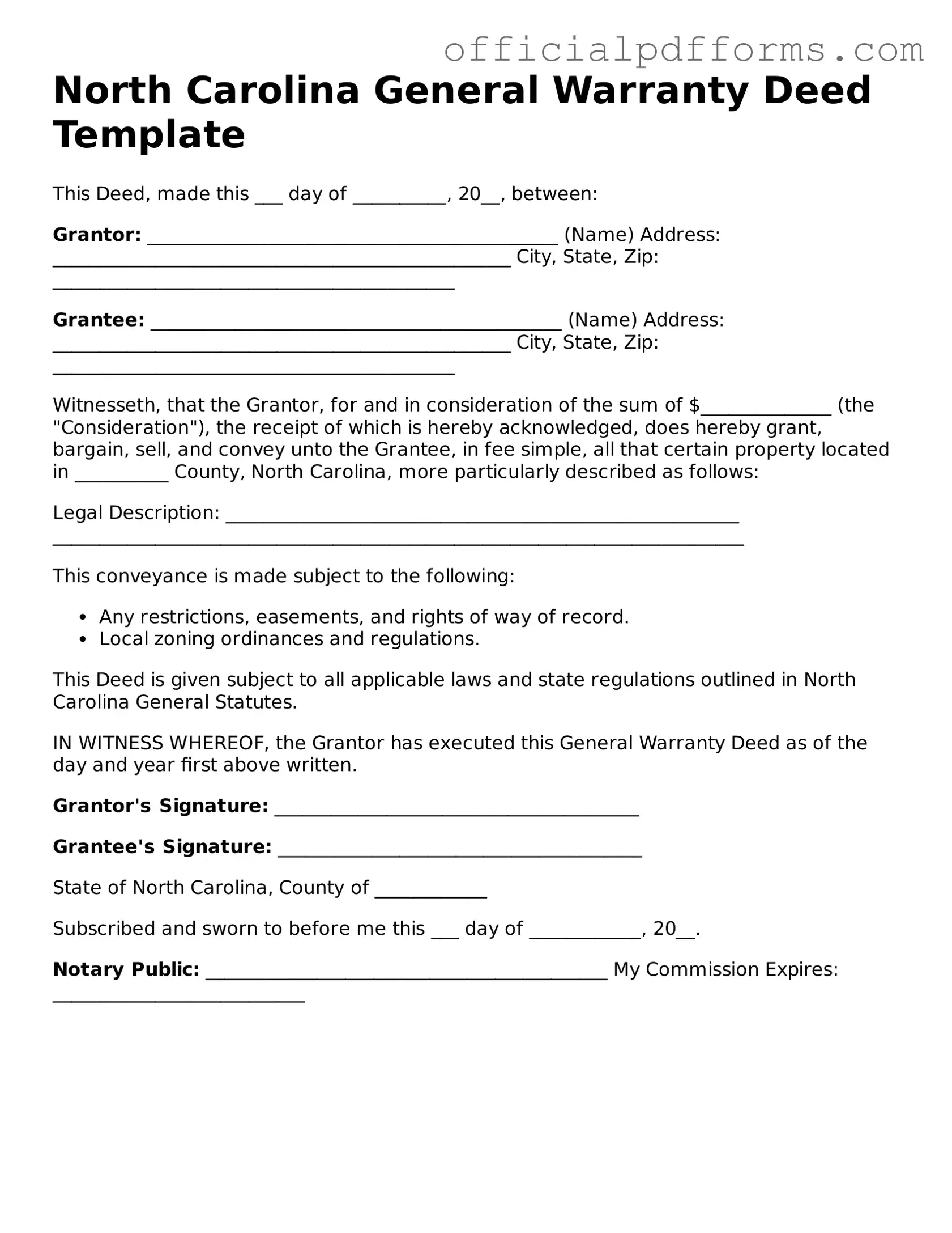 Printable North Carolina Deed Template