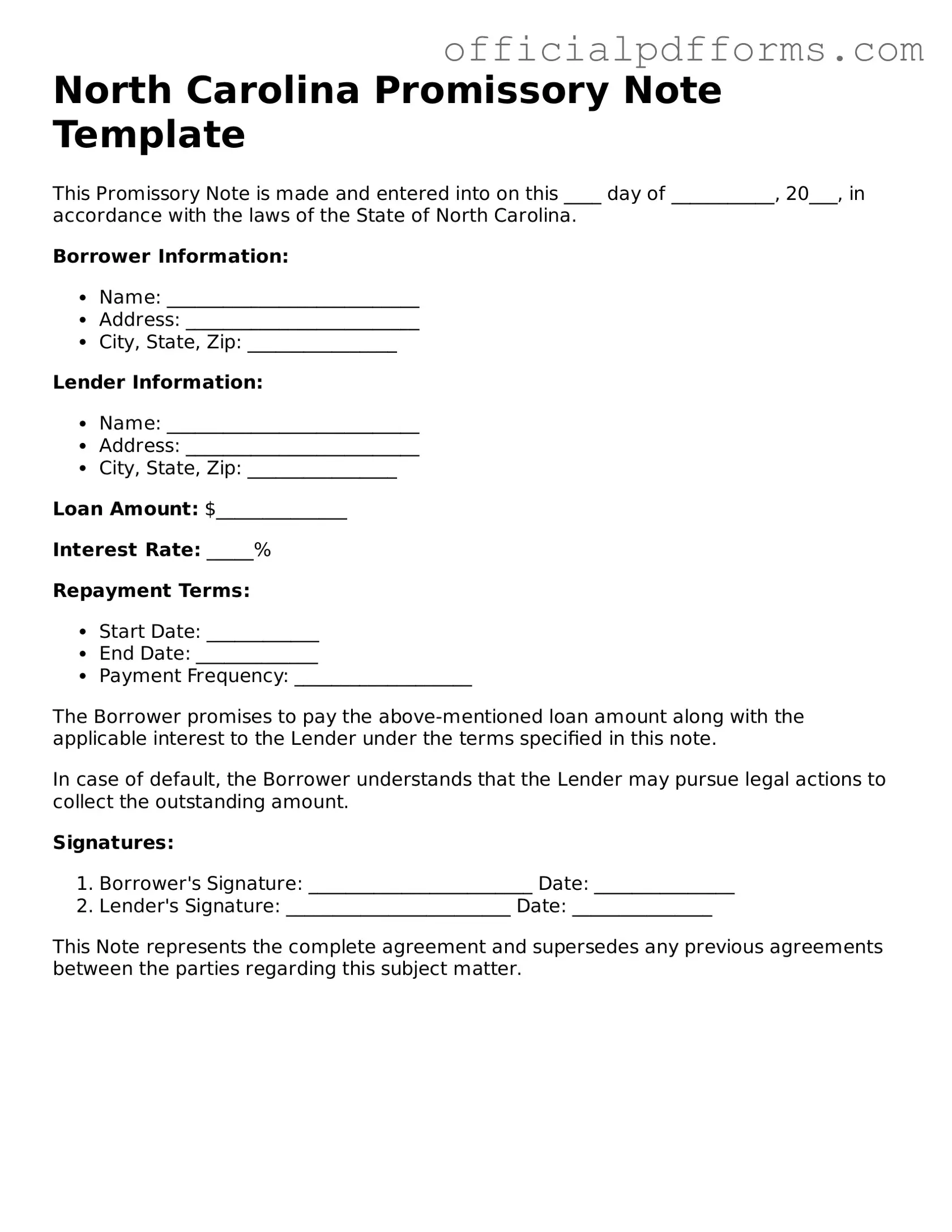 Printable North Carolina Promissory Note Template