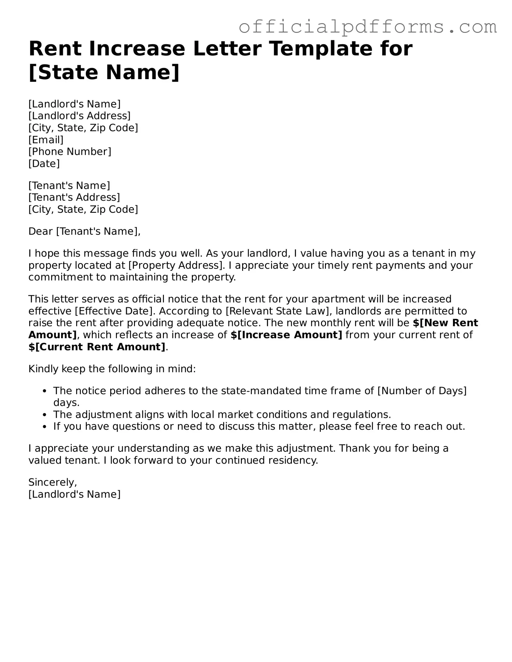 Valid Rent Increase Letter Document