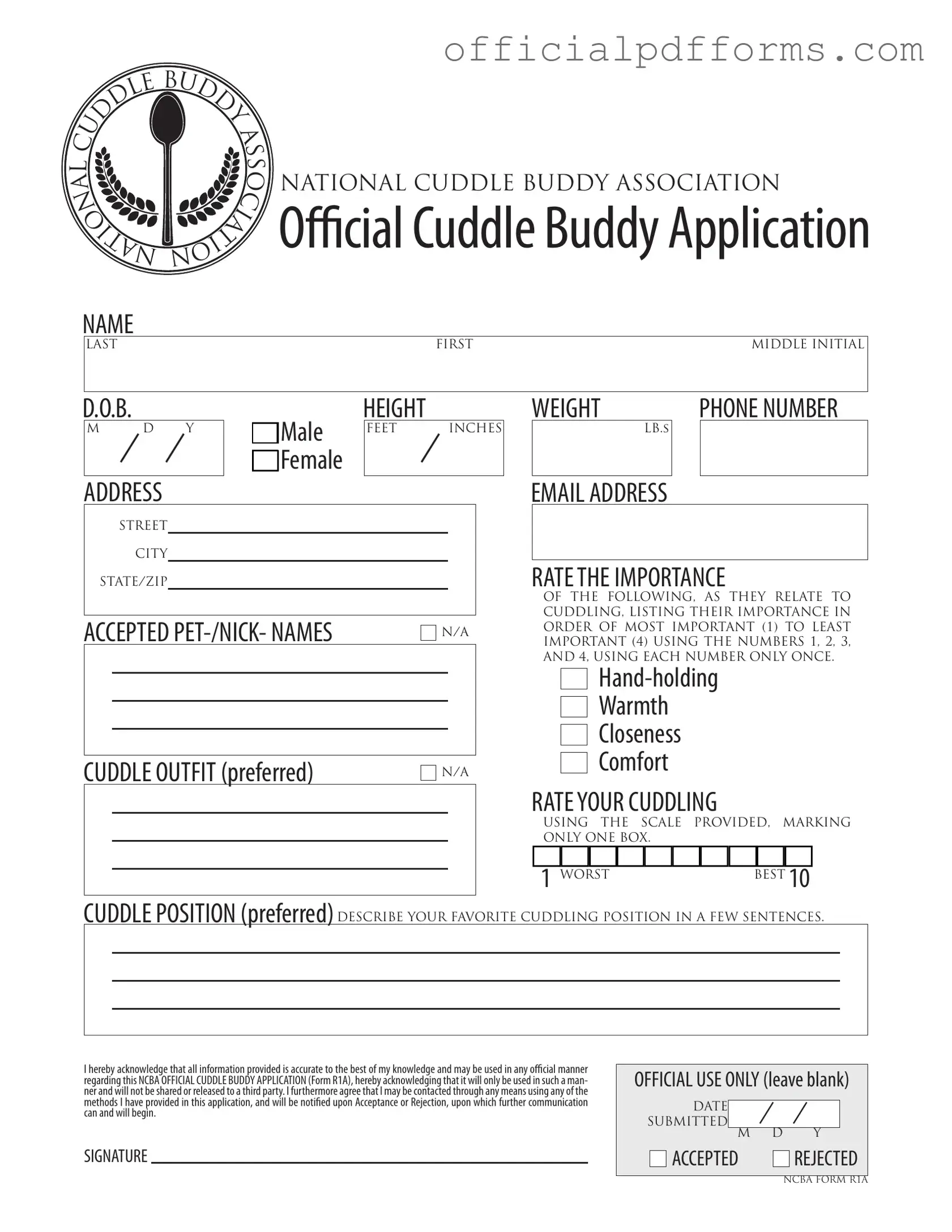 Fill in a Valid Cuddle Buddy Application Form