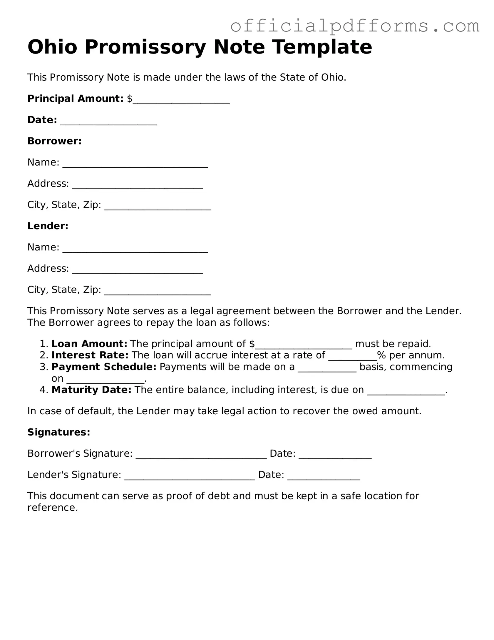 Printable Ohio Promissory Note Template