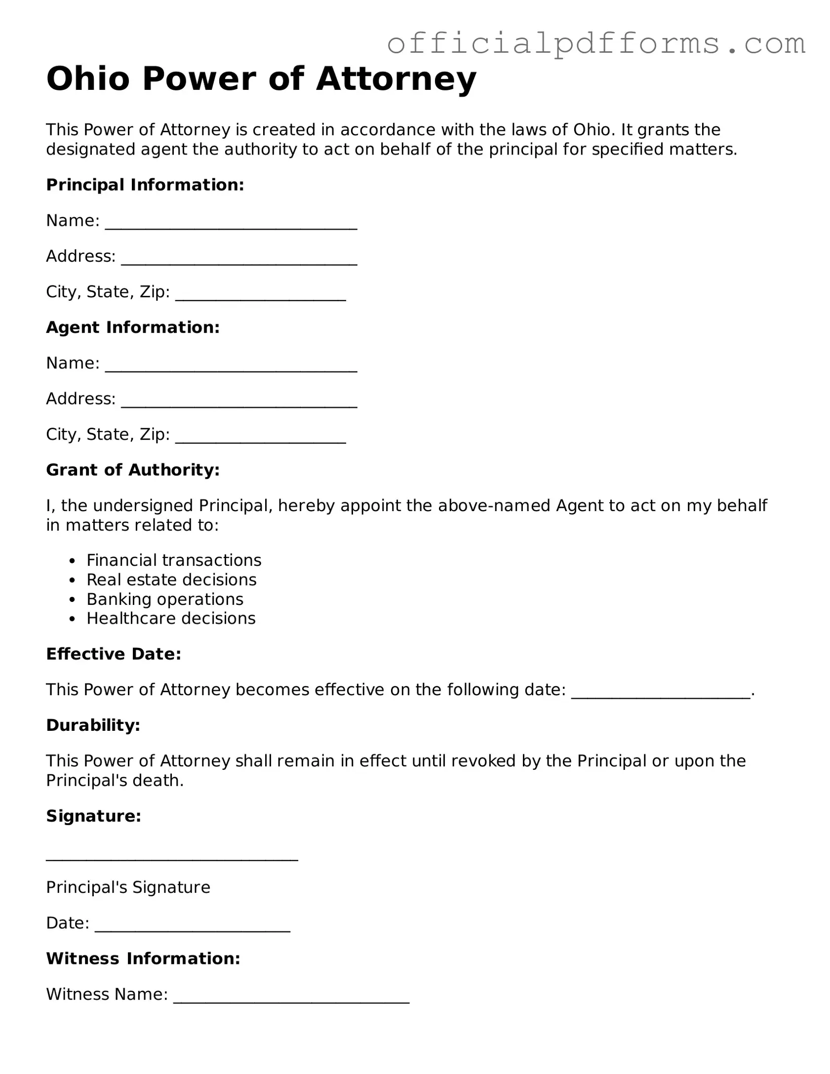 Printable Ohio Power of Attorney Template