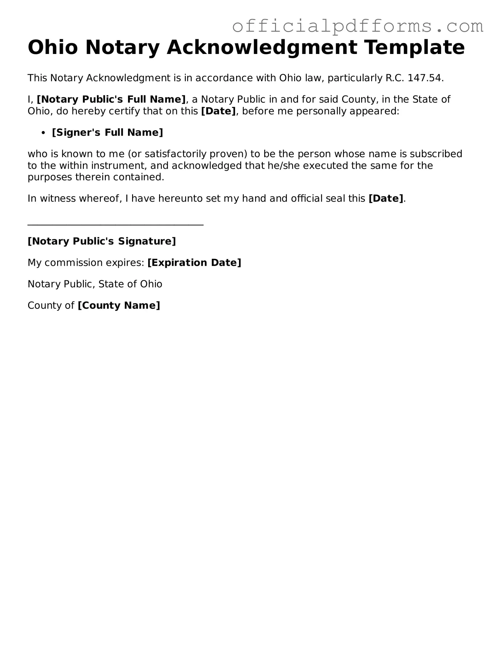 Printable Ohio Notary Acknowledgement Template