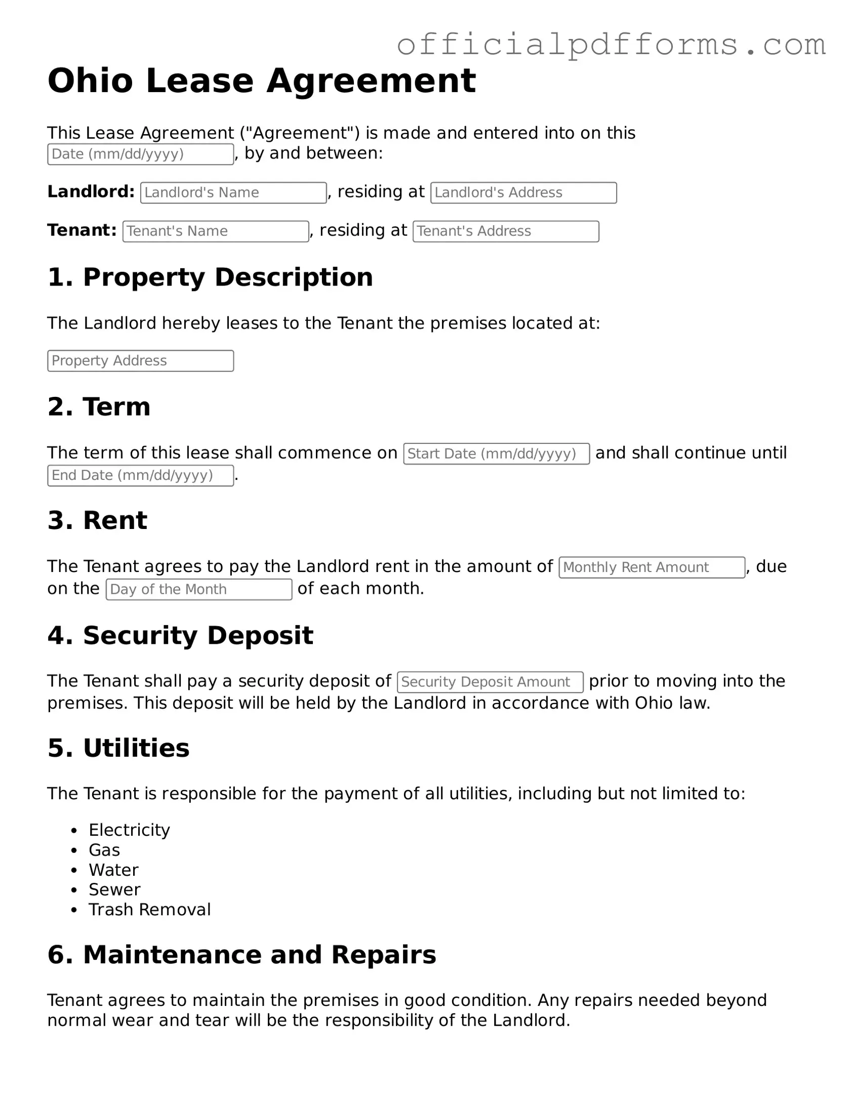 Printable Ohio Lease Agreement Template
