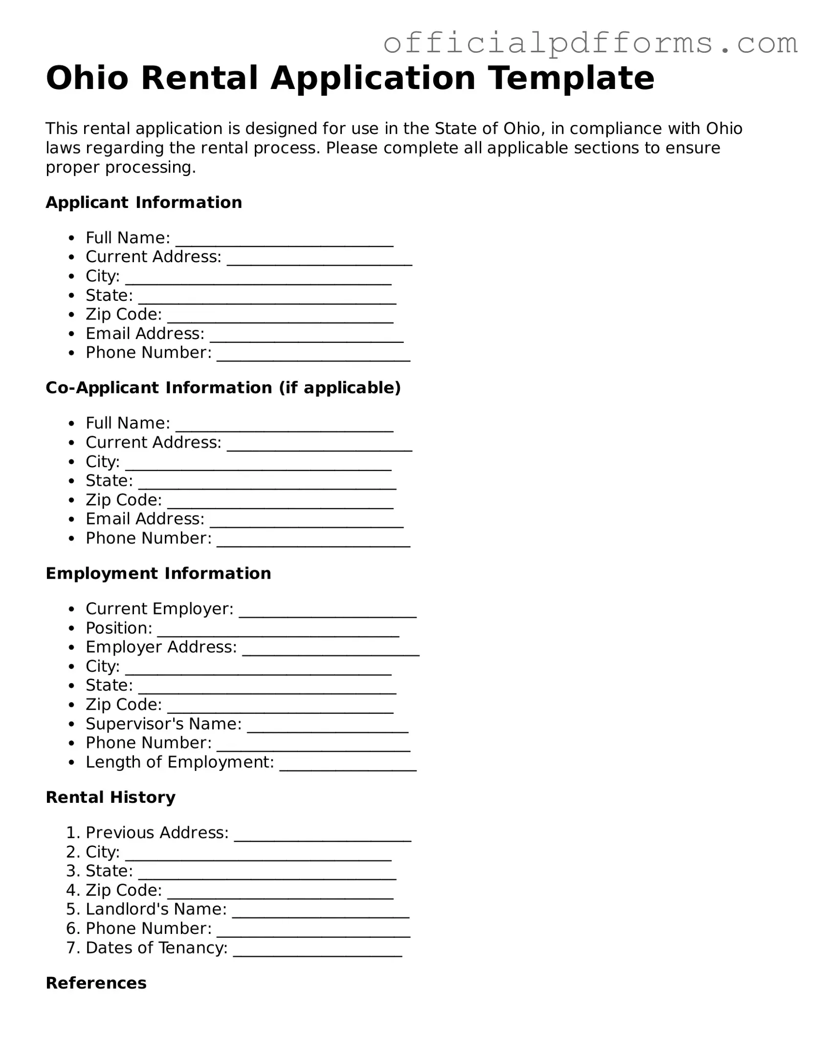 Printable Ohio Rental Application Template