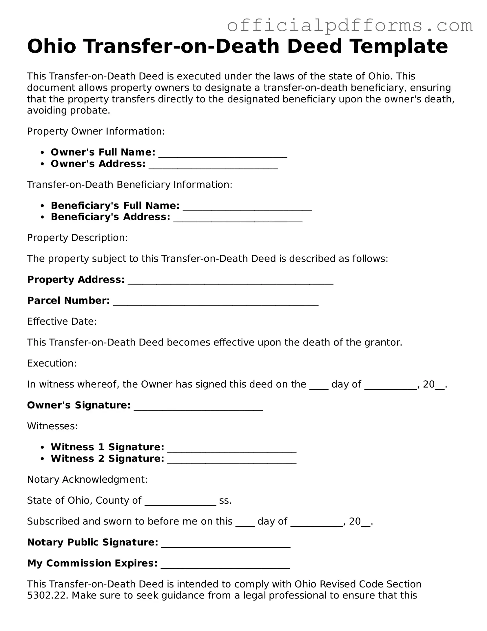 Printable Ohio Transfer-on-Death Deed Template