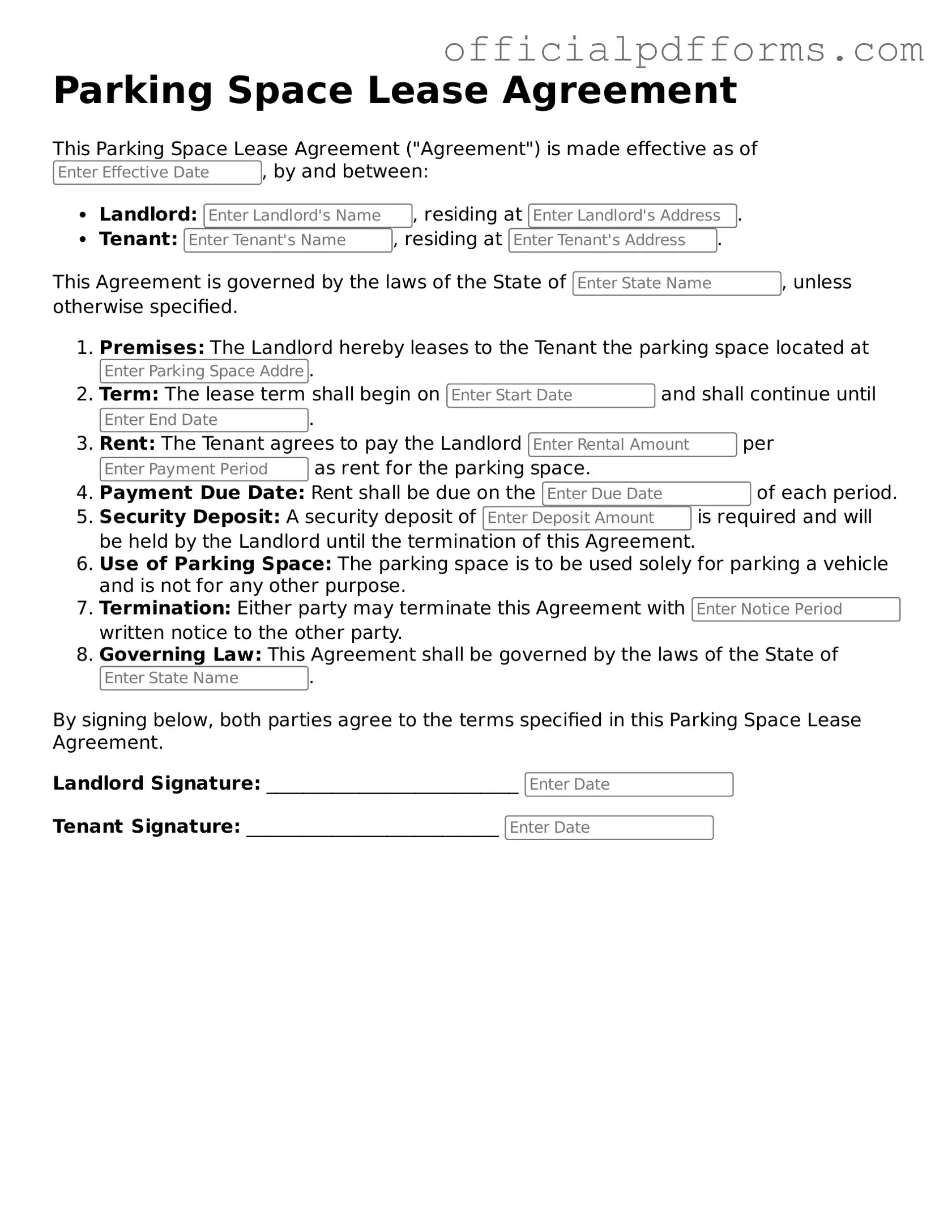 Valid Parking Space Lease Agreement Document