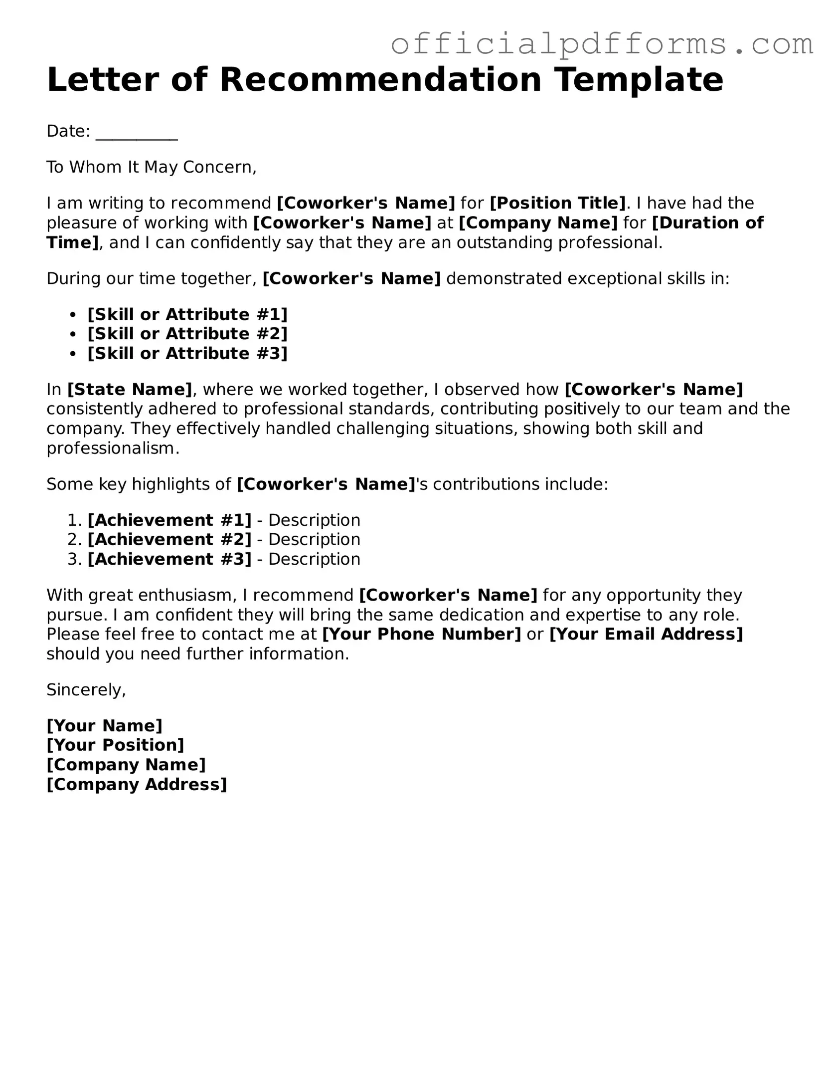 Valid Letter of Recommendation for Coworker Document
