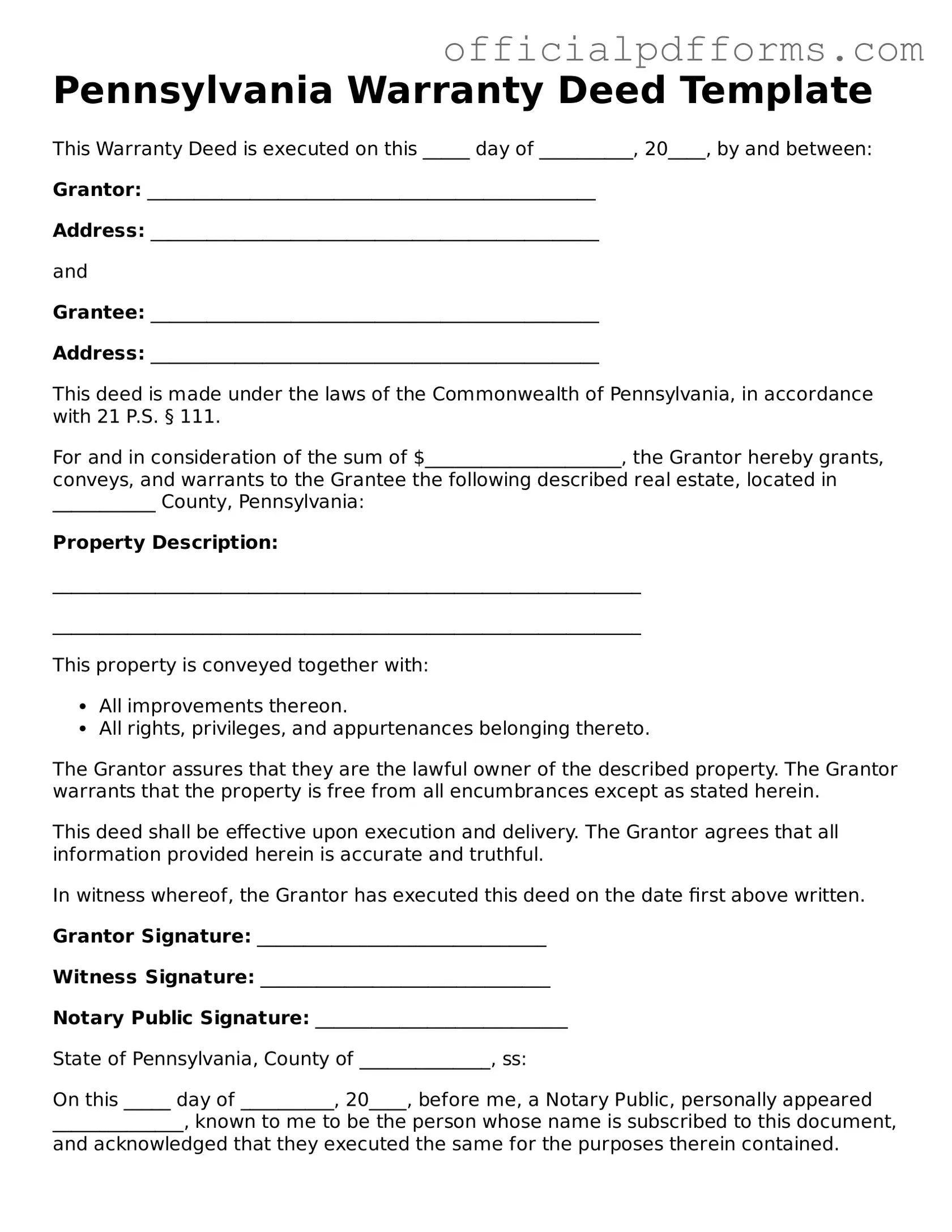 Printable Pennsylvania Deed Template
