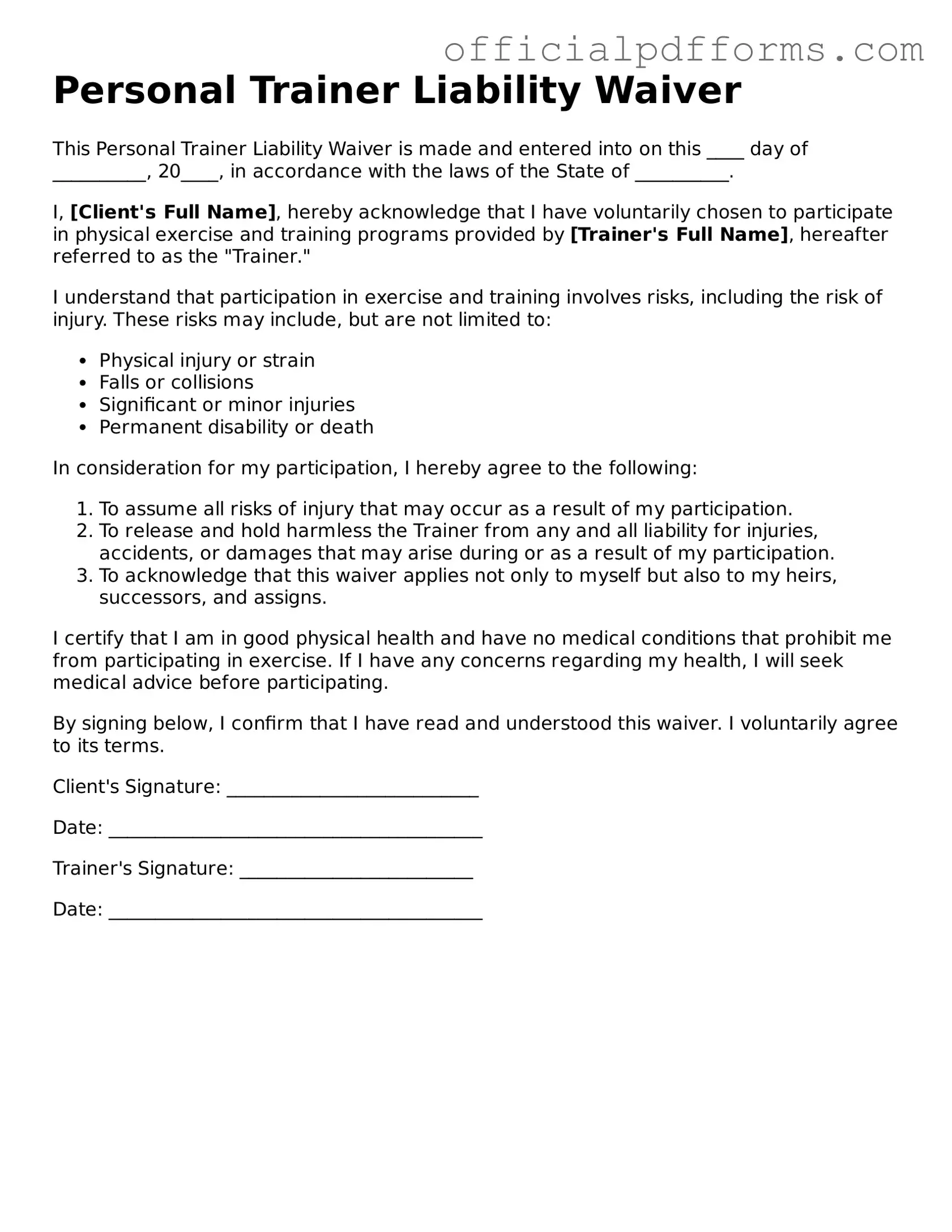 Valid Personal Trainer Liability Waiver Document