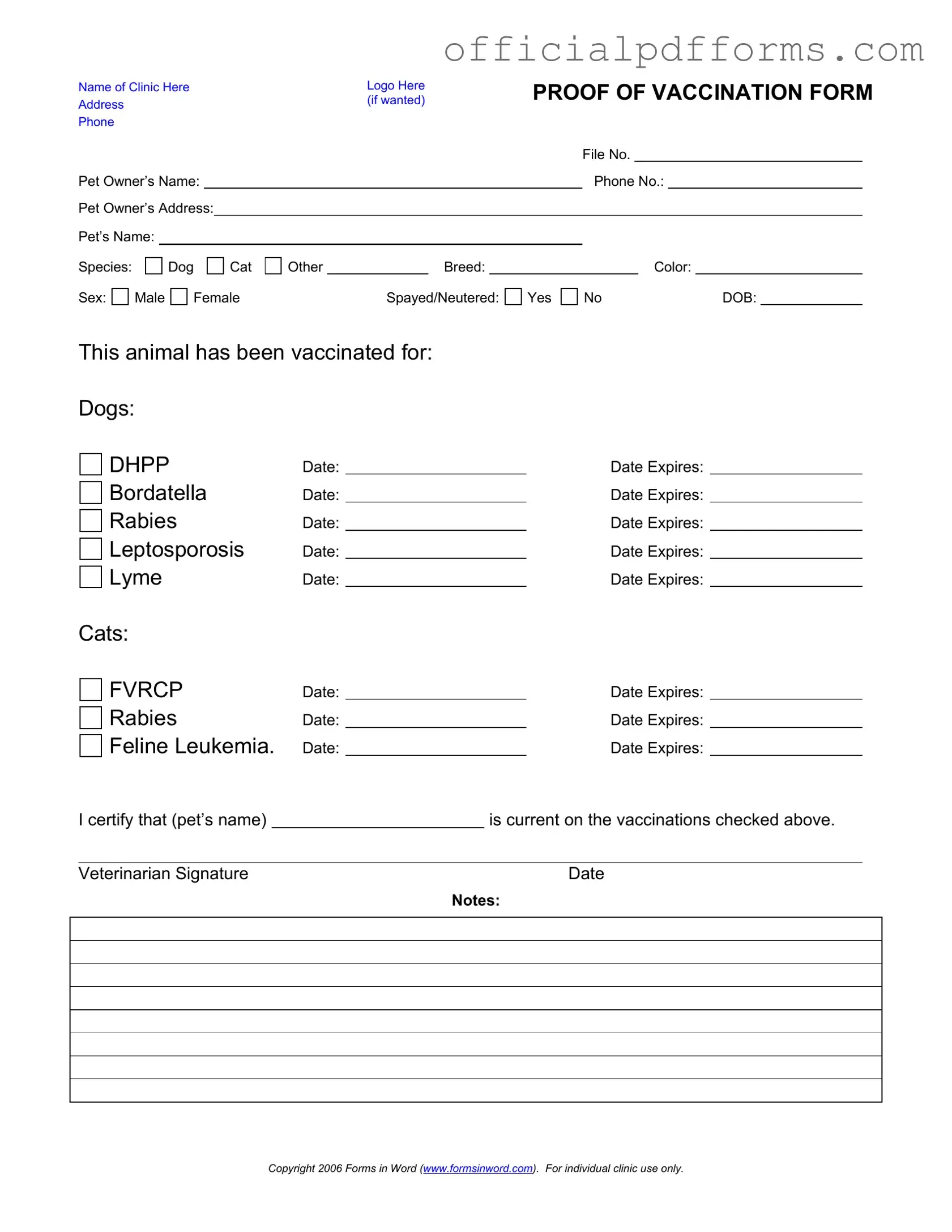 Fill in a Valid Proof Of Vaccination Dog Form