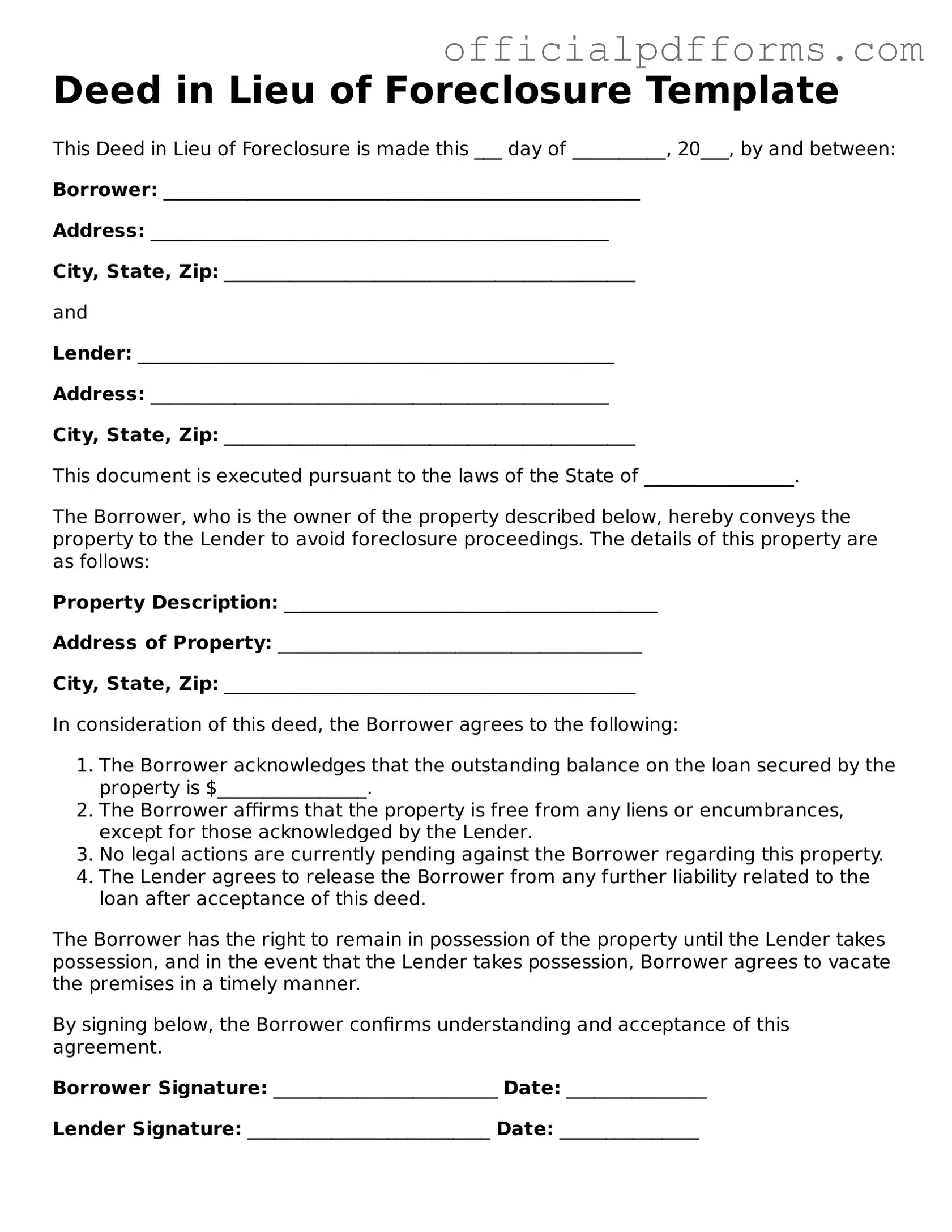 Valid Deed in Lieu of Foreclosure Document