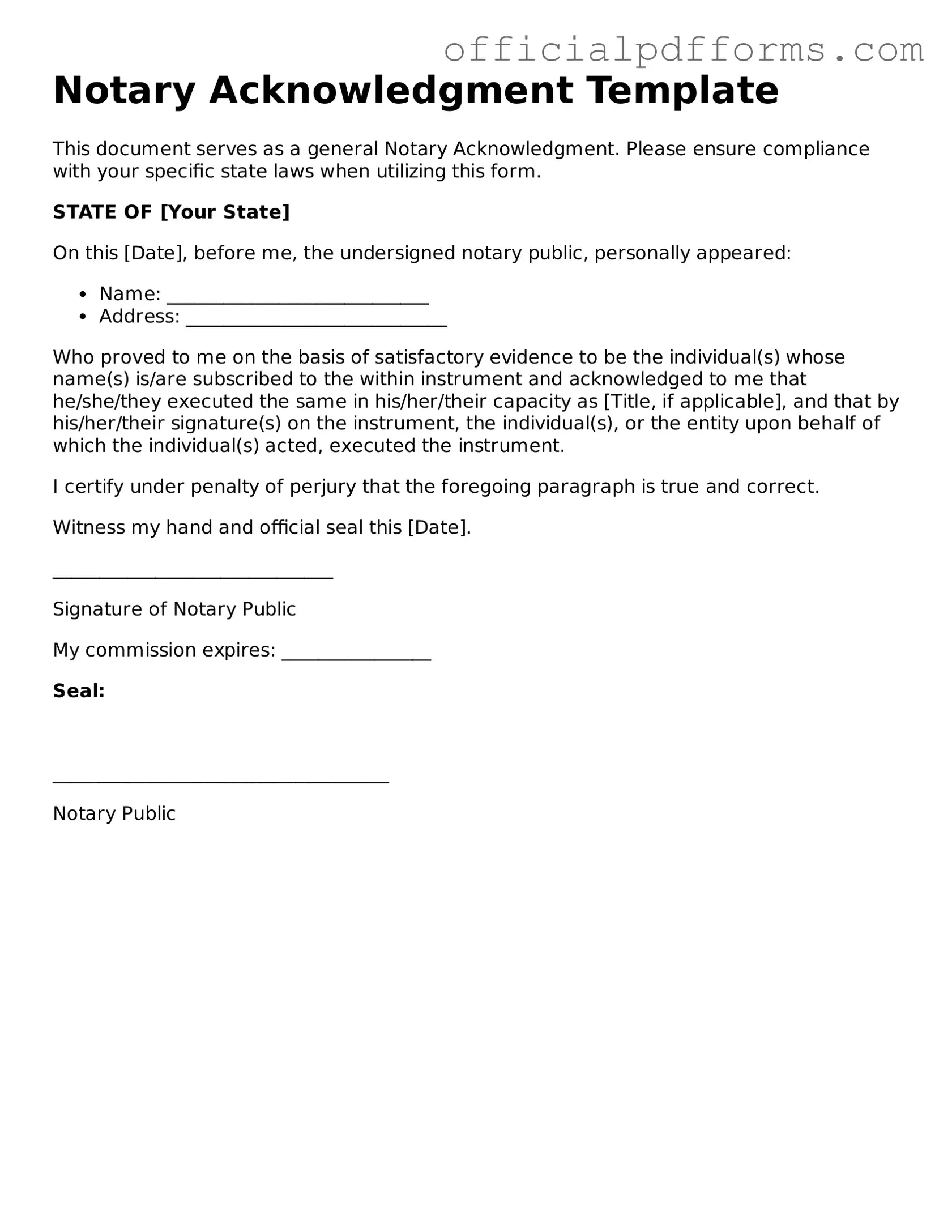 Valid Notary Acknowledgement Document