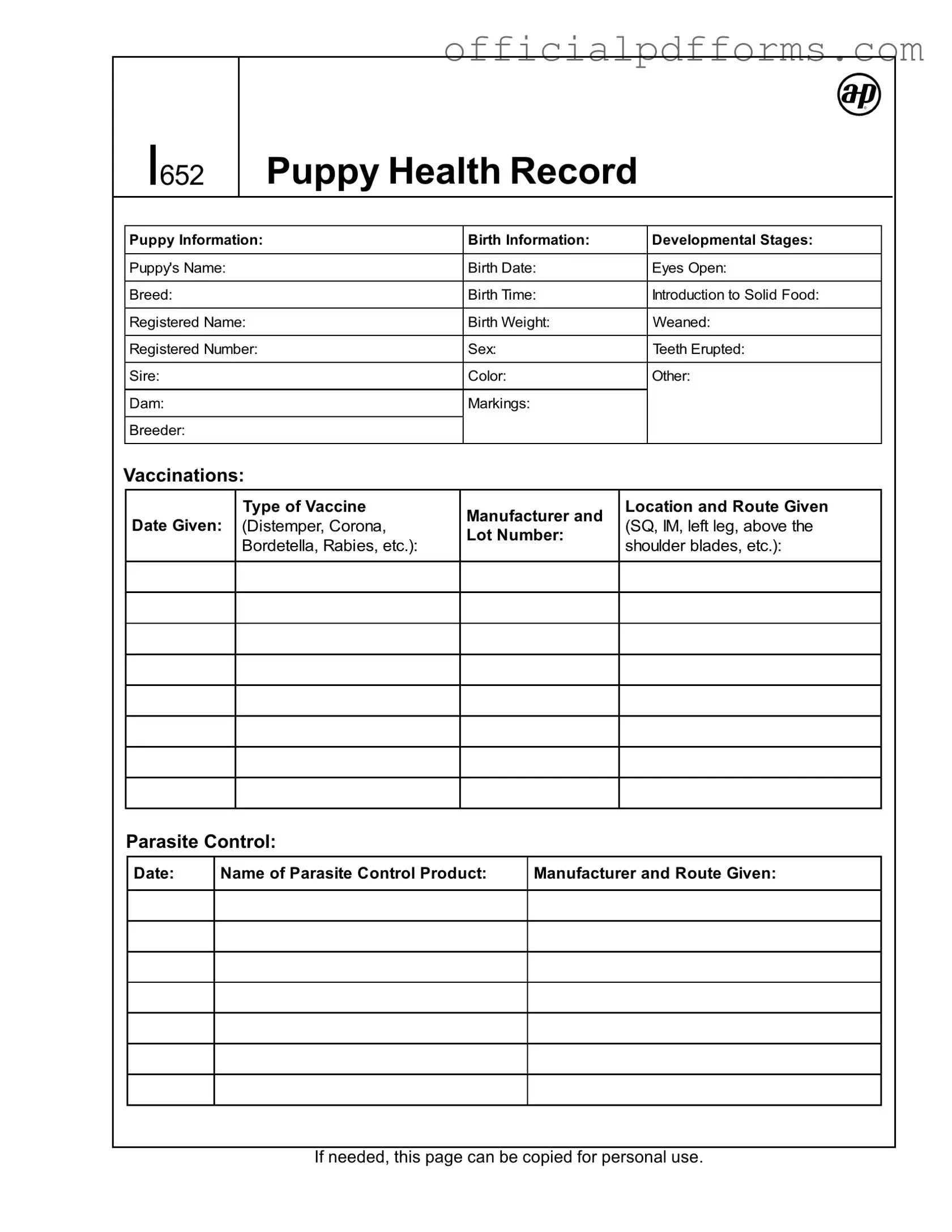 Fill in a Valid Puppy Health Record Form
