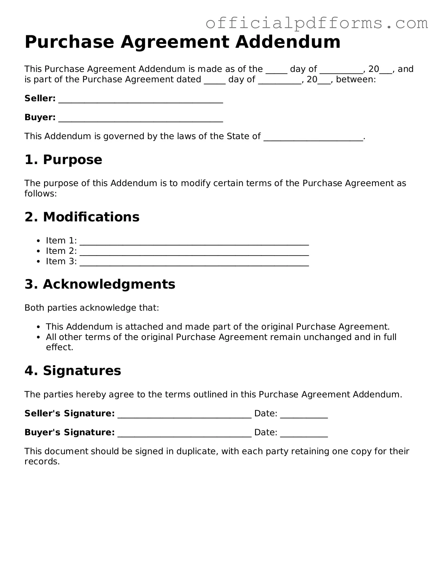 Valid Purchase Agreement Addendum Document