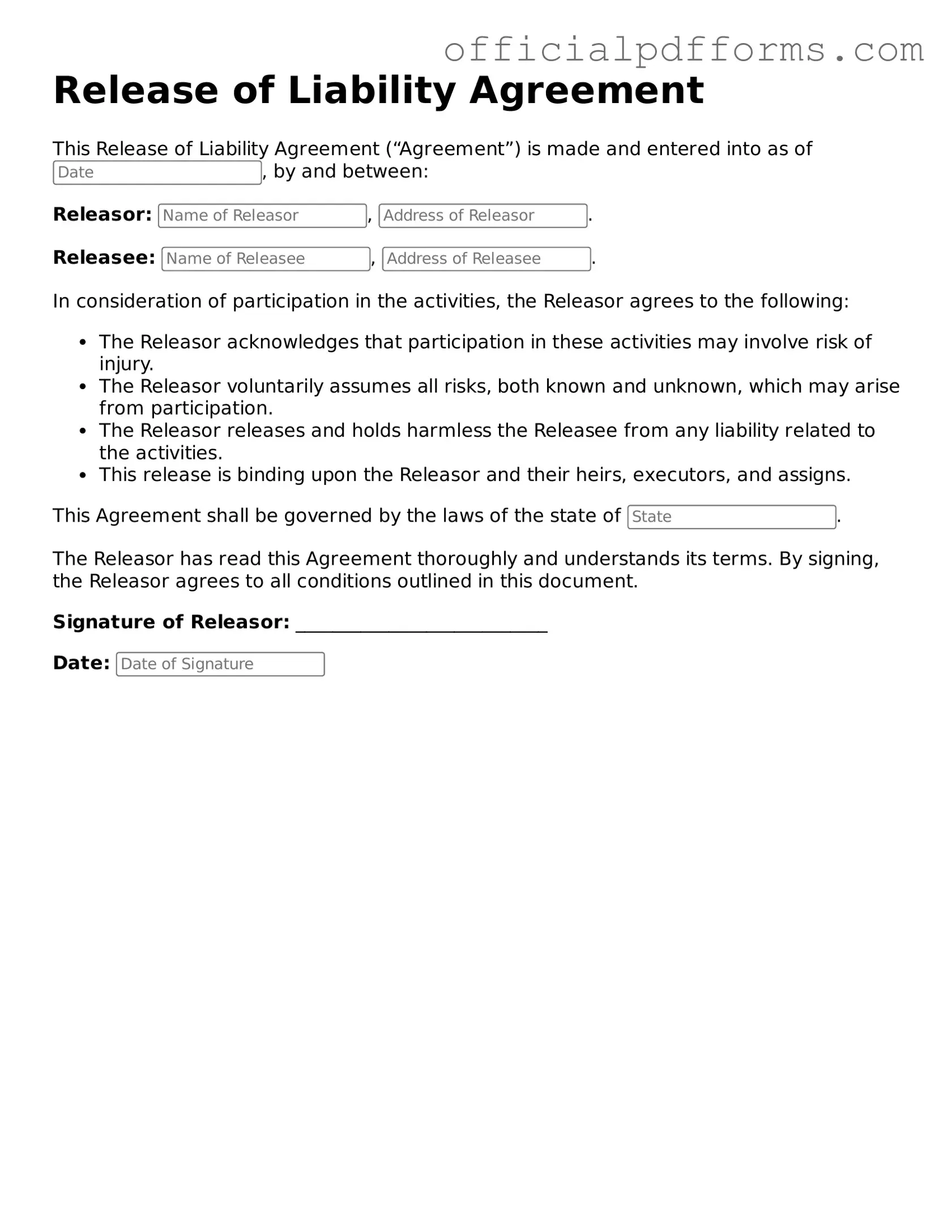 Valid Release of Liability Document