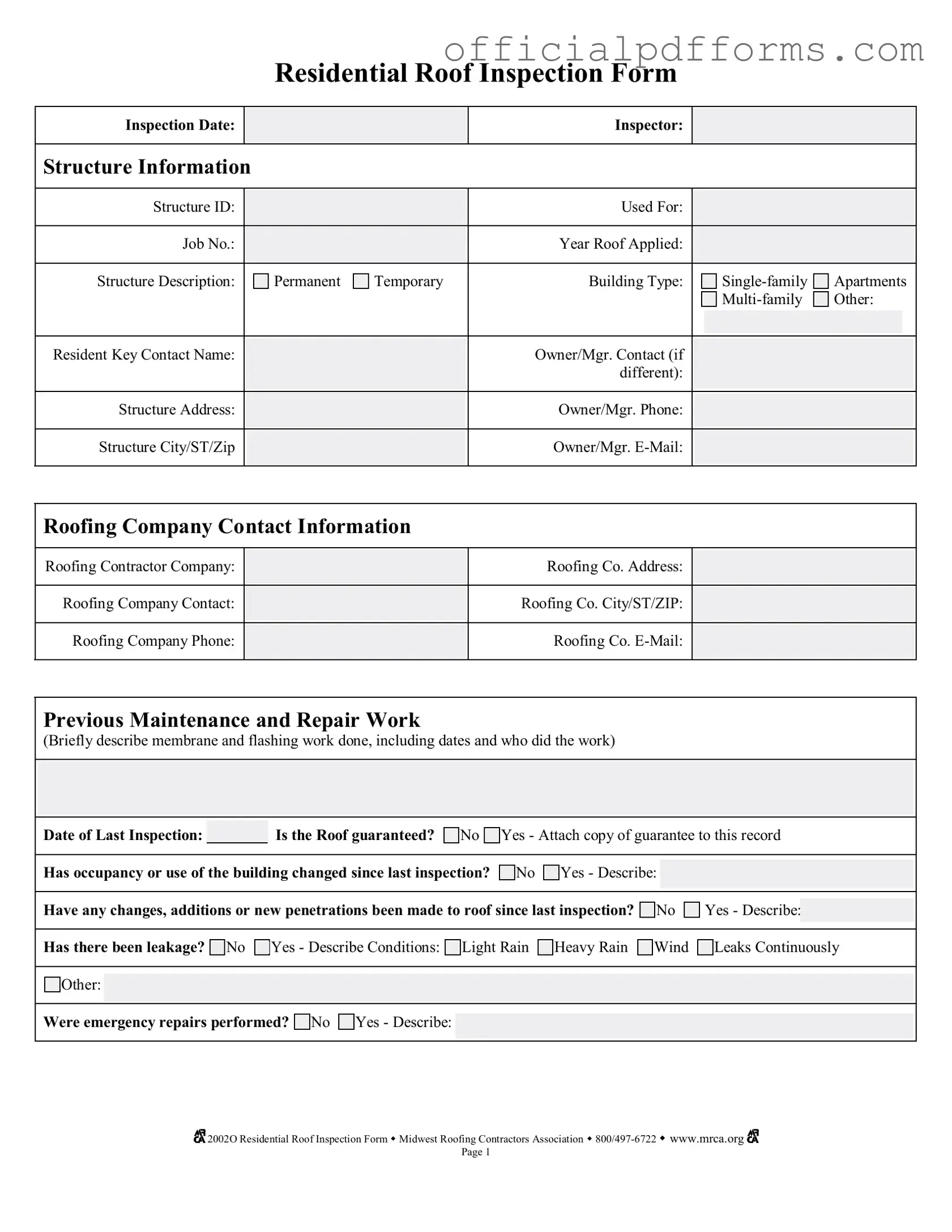 Fill in a Valid Roof Inspection Form