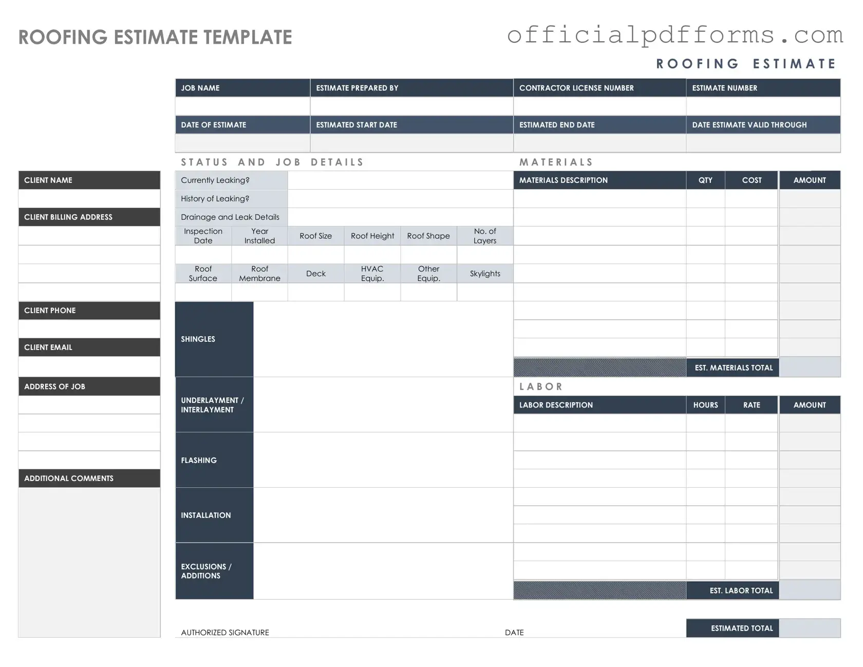 Fill in a Valid Roofing Estimate Form