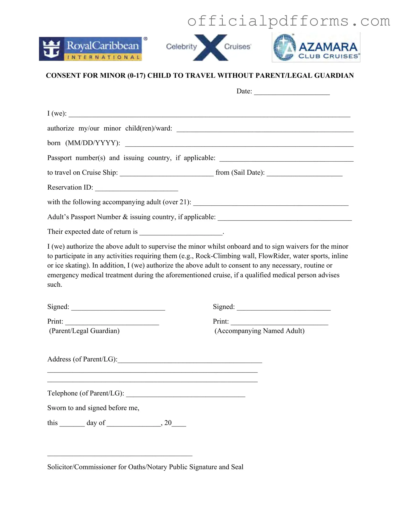 Fill in a Valid Royal Caribbean Parental Consent Form