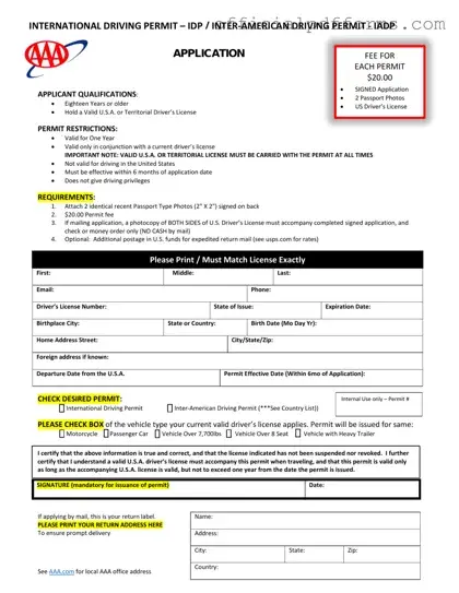Fill in a Valid Aaa International Driving Permit Application Form
