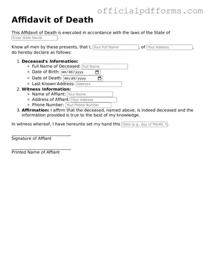 Valid Affidavit of Death Document