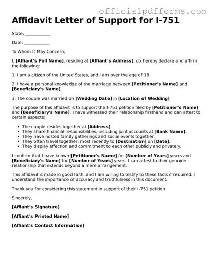 Valid Affidavit Letter of Support for I-751 Document
