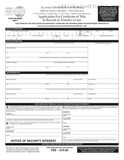 Fill in a Valid Alabama Mvt 20 1 Form
