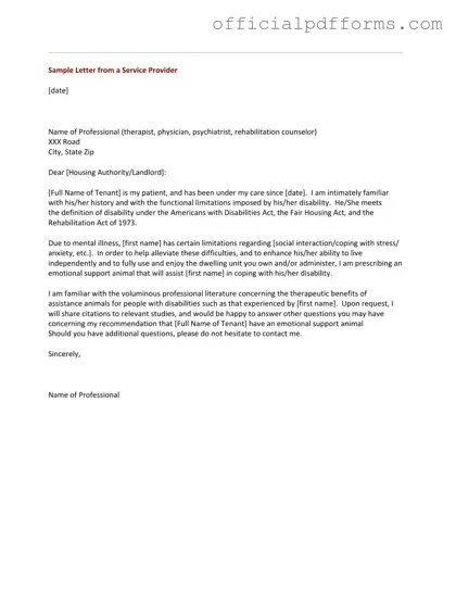 Fill in a Valid Emotional Support Animal Letter Form