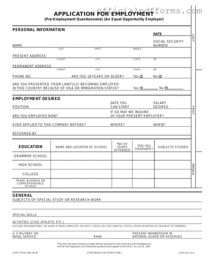Fill in a Valid Employment Application Pdf Form