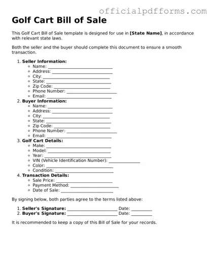 Valid Golf Cart Bill of Sale Document